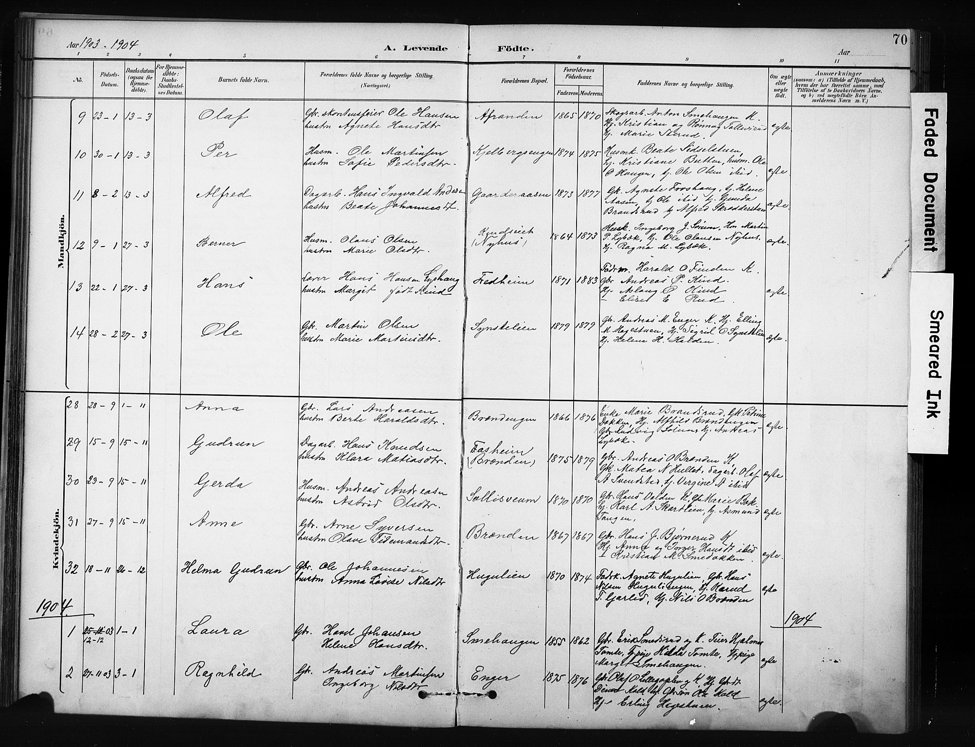 Nordre Land prestekontor, AV/SAH-PREST-124/H/Ha/Hab/L0012: Parish register (copy) no. 12, 1891-1909, p. 70