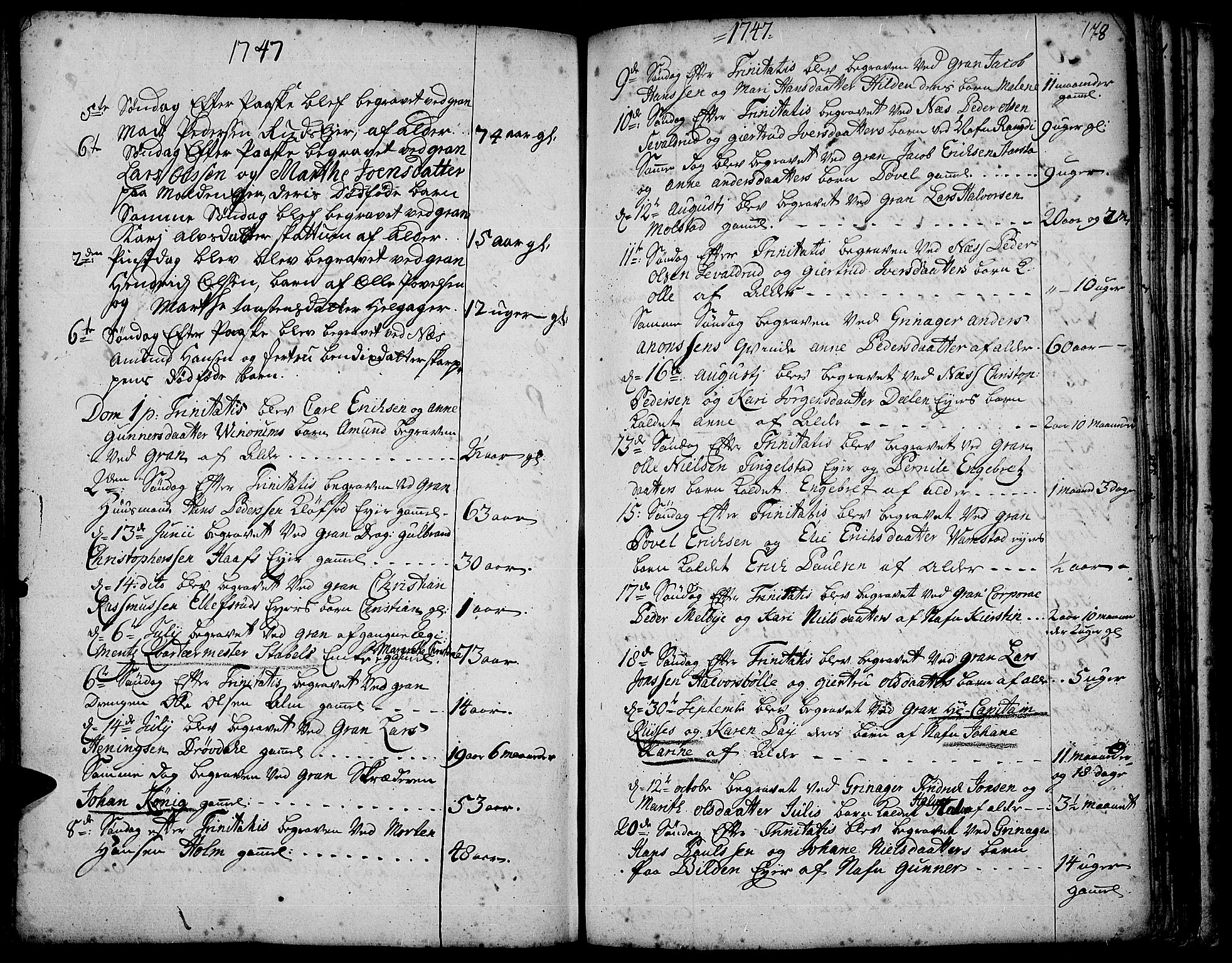 Gran prestekontor, SAH/PREST-112/H/Ha/Haa/L0003: Parish register (official) no. 3, 1745-1758, p. 178