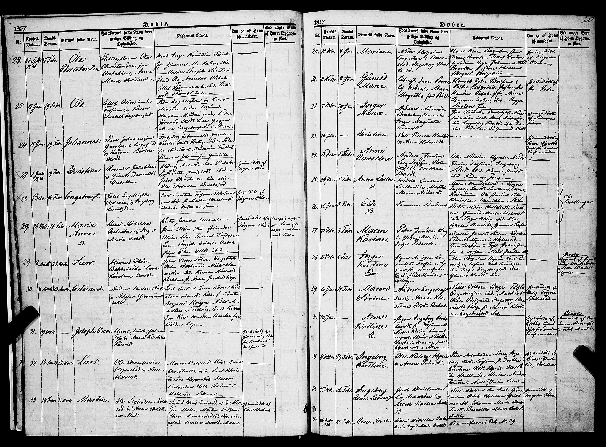 Gjerpen kirkebøker, AV/SAKO-A-265/F/Fa/L0007a: Parish register (official) no. I 7A, 1834-1857, p. 20