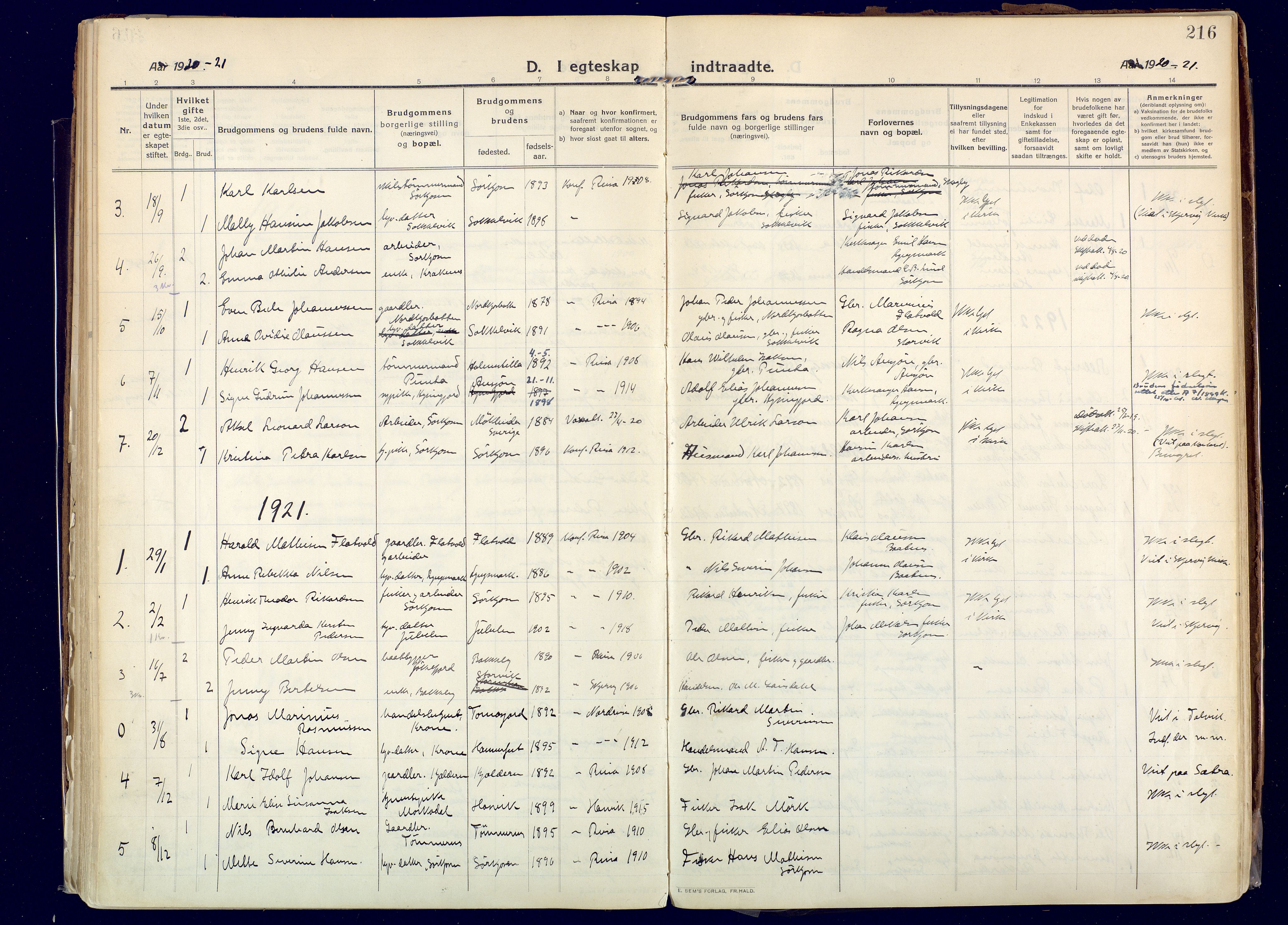 Skjervøy sokneprestkontor, SATØ/S-1300/H/Ha/Haa: Parish register (official) no. 20, 1911-1931, p. 216