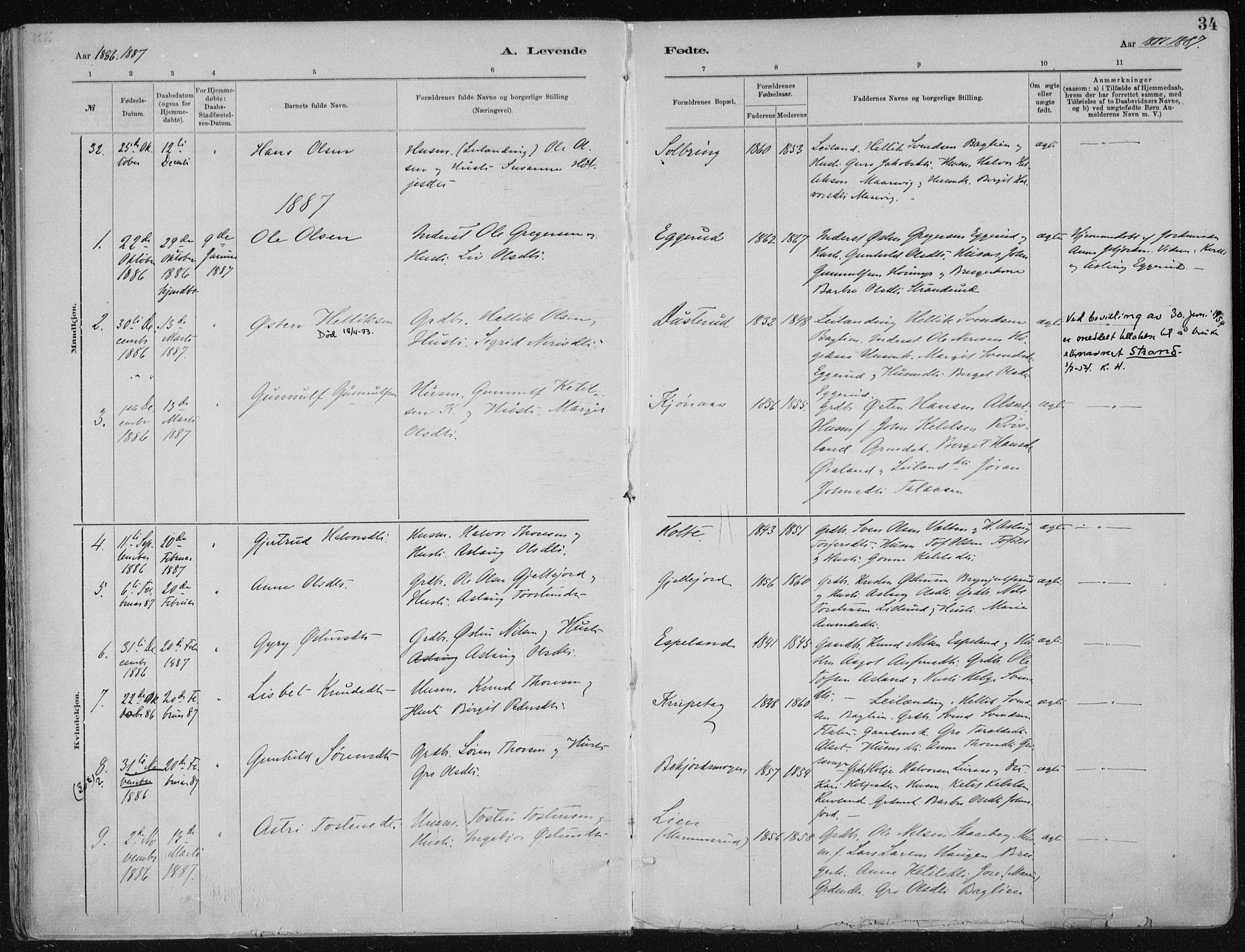 Tinn kirkebøker, AV/SAKO-A-308/F/Fa/L0007: Parish register (official) no. I 7, 1878-1922, p. 34