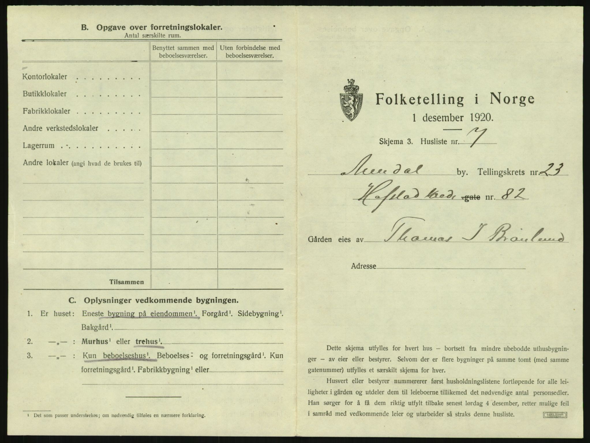 SAK, 1920 census for Arendal, 1920, p. 3574