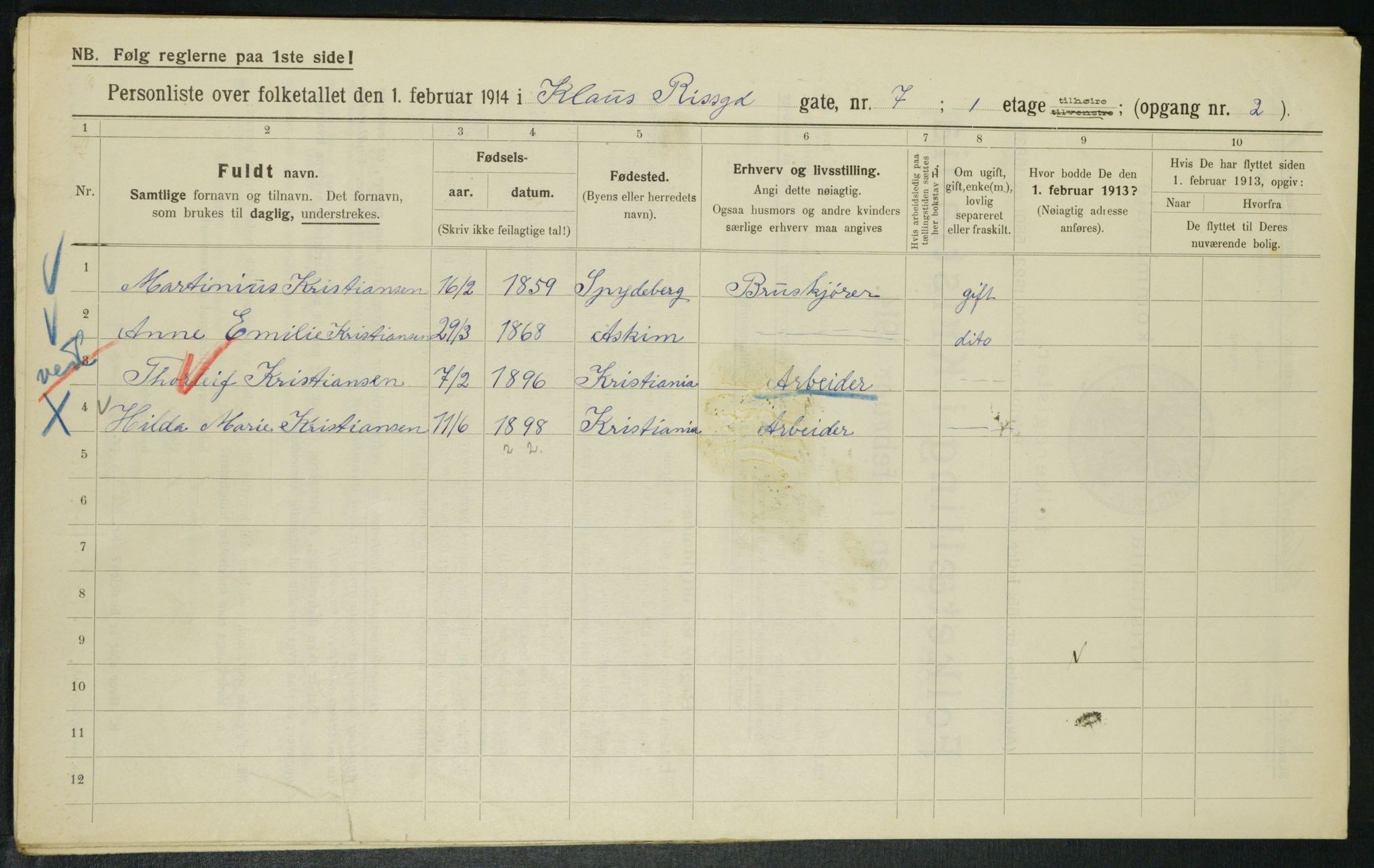 OBA, Municipal Census 1914 for Kristiania, 1914, p. 12872