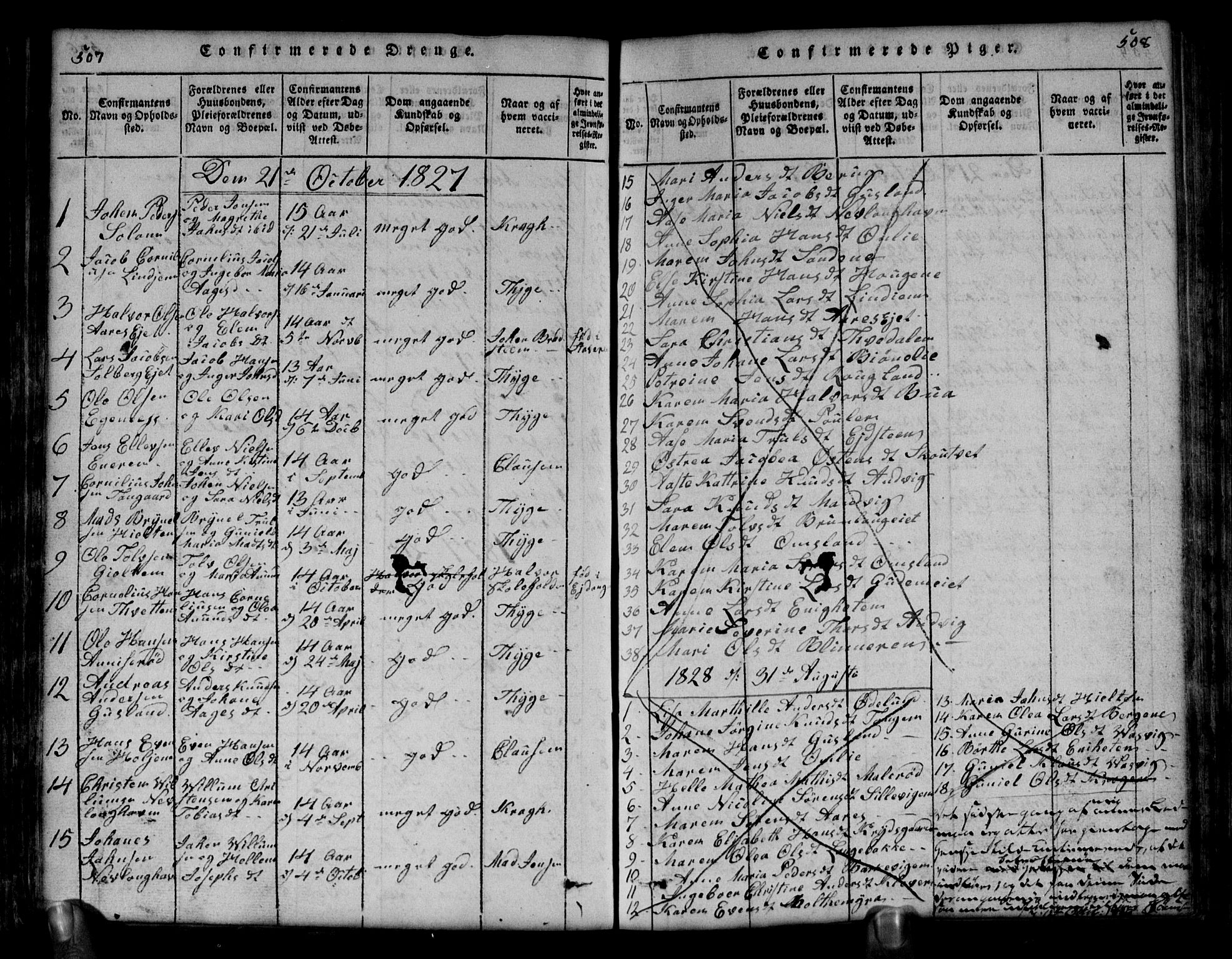 Brunlanes kirkebøker, SAKO/A-342/G/Ga/L0001: Parish register (copy) no. I 1, 1814-1834, p. 507-508
