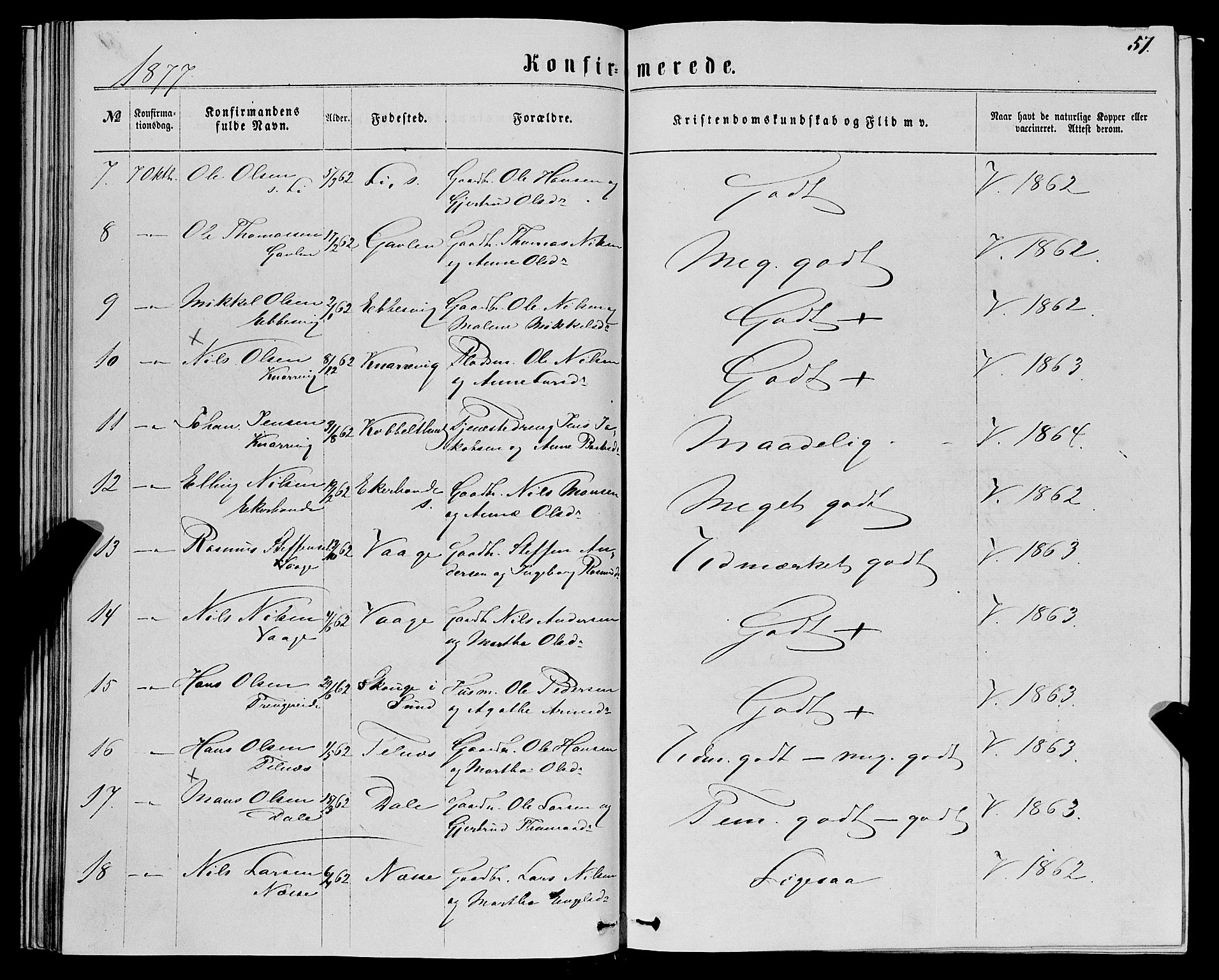 Fjell sokneprestembete, SAB/A-75301/H/Haa: Parish register (official) no. A 5, 1864-1877, p. 57