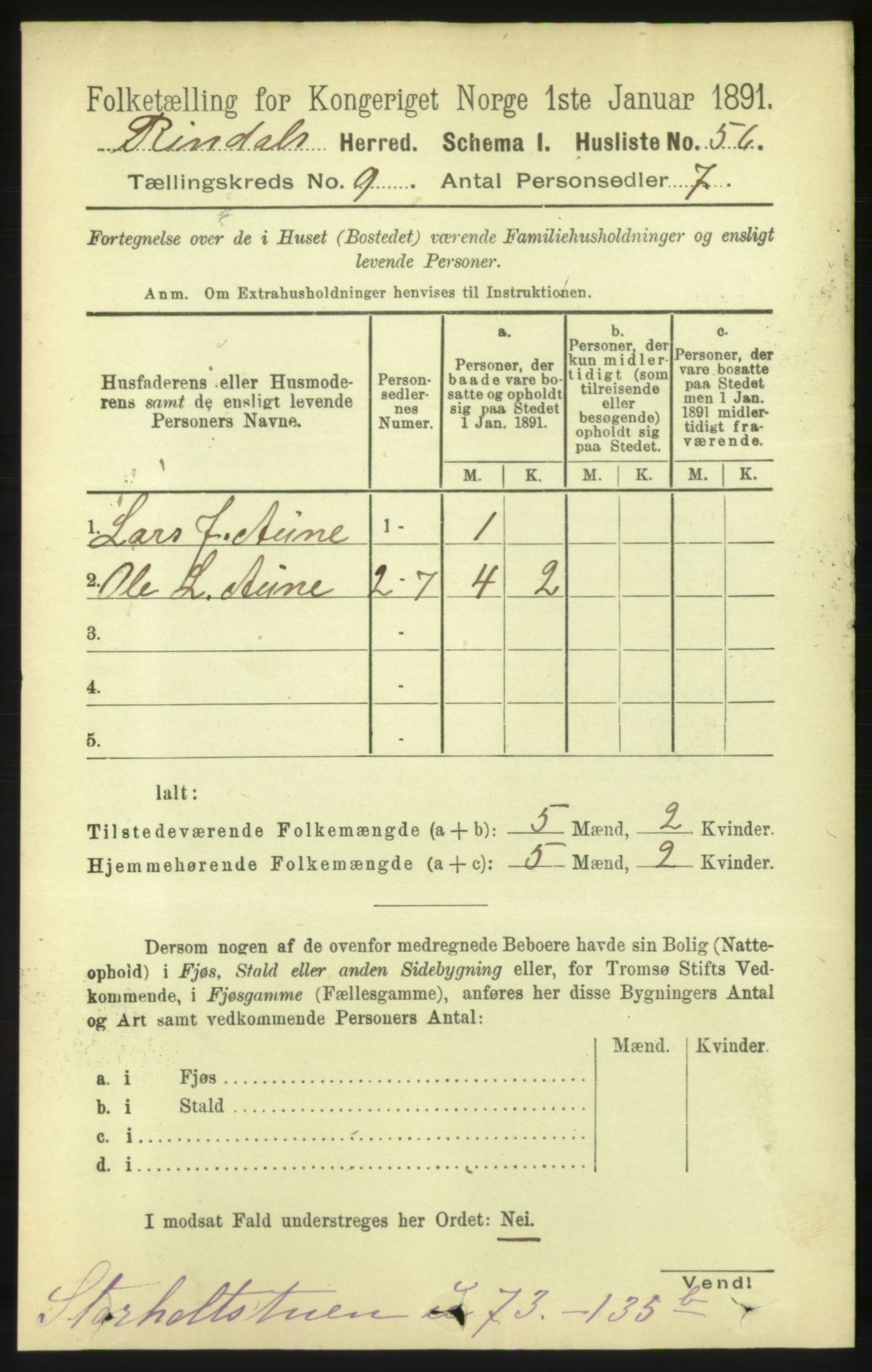 RA, 1891 census for 1567 Rindal, 1891, p. 2878