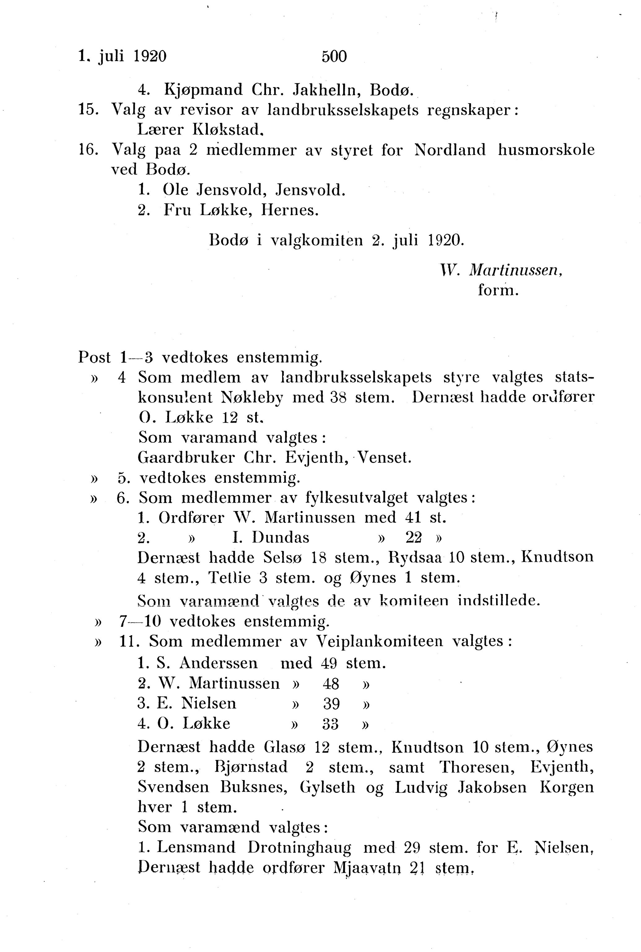 Nordland Fylkeskommune. Fylkestinget, AIN/NFK-17/176/A/Ac/L0043: Fylkestingsforhandlinger 1920, 1920