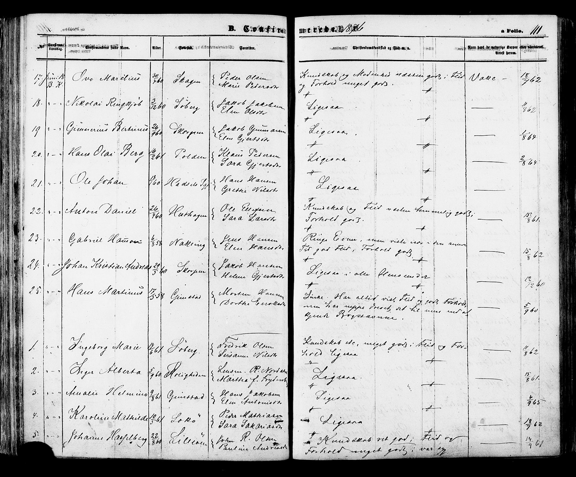 Ministerialprotokoller, klokkerbøker og fødselsregistre - Nordland, SAT/A-1459/891/L1301: Parish register (official) no. 891A06, 1870-1878, p. 111