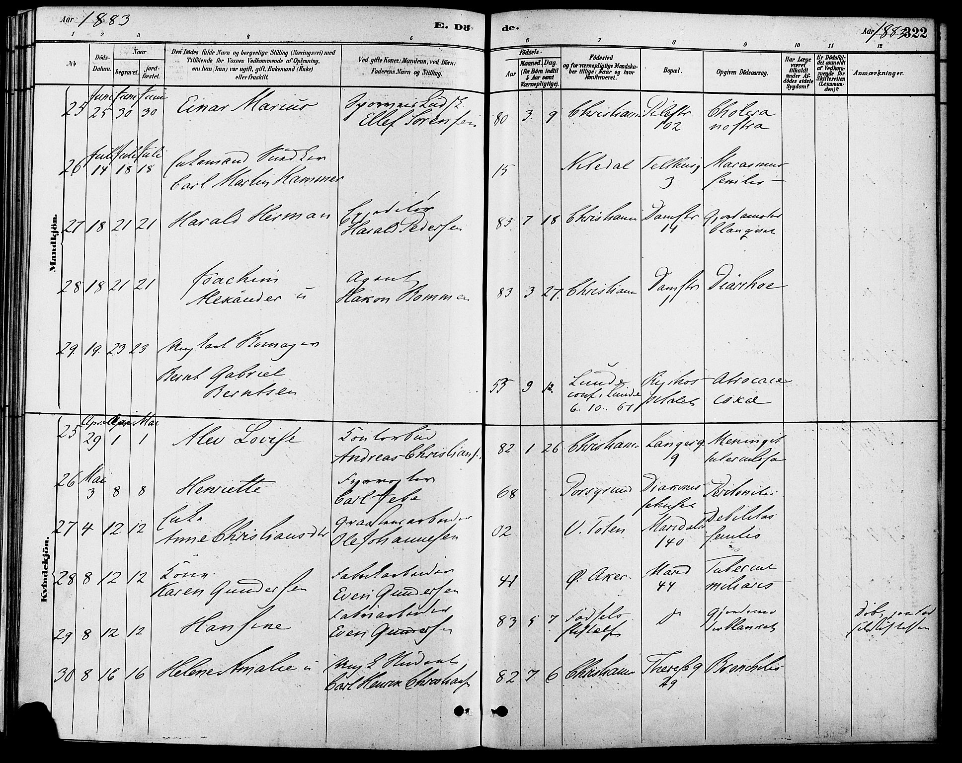 Gamle Aker prestekontor Kirkebøker, AV/SAO-A-10617a/F/L0006: Parish register (official) no. 6, 1880-1887, p. 322