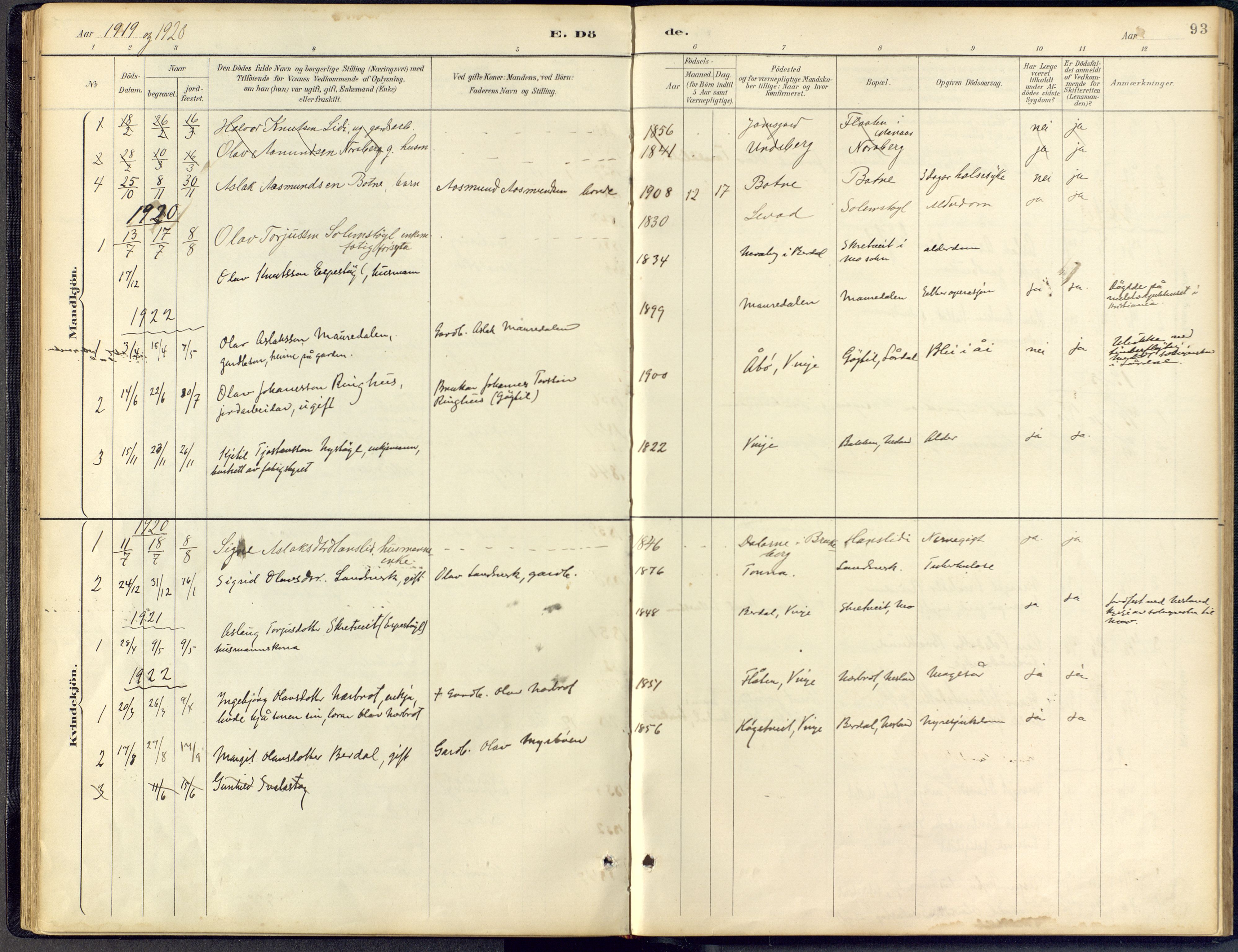 Vinje kirkebøker, SAKO/A-312/F/Fb/L0002: Parish register (official) no. II 2, 1887-1925, p. 93