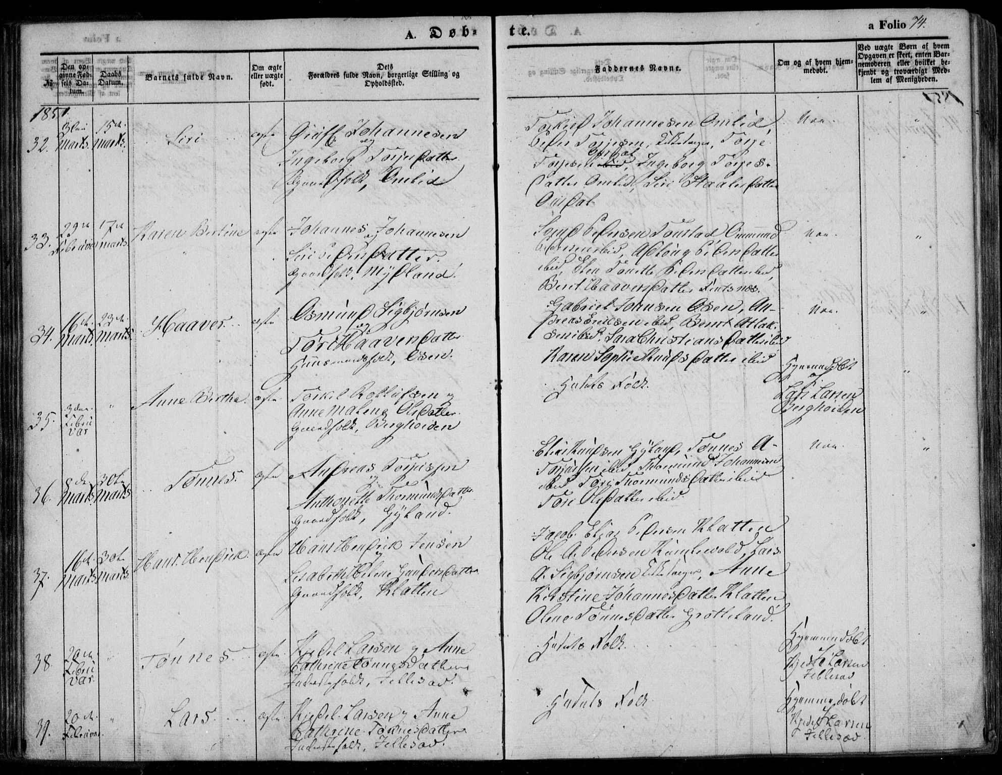 Bakke sokneprestkontor, AV/SAK-1111-0002/F/Fa/Faa/L0005: Parish register (official) no. A 5, 1847-1855, p. 74