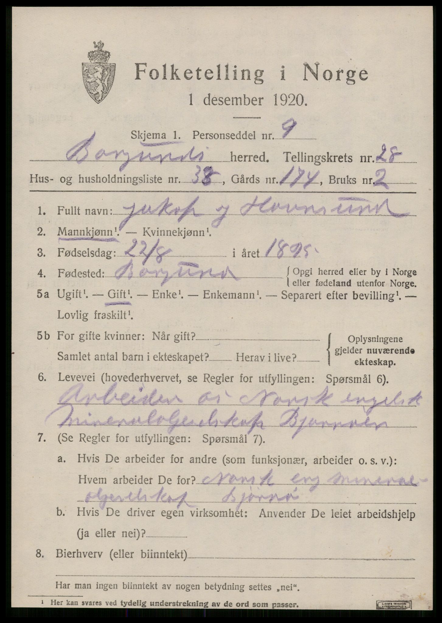 SAT, 1920 census for Borgund, 1920, p. 18626