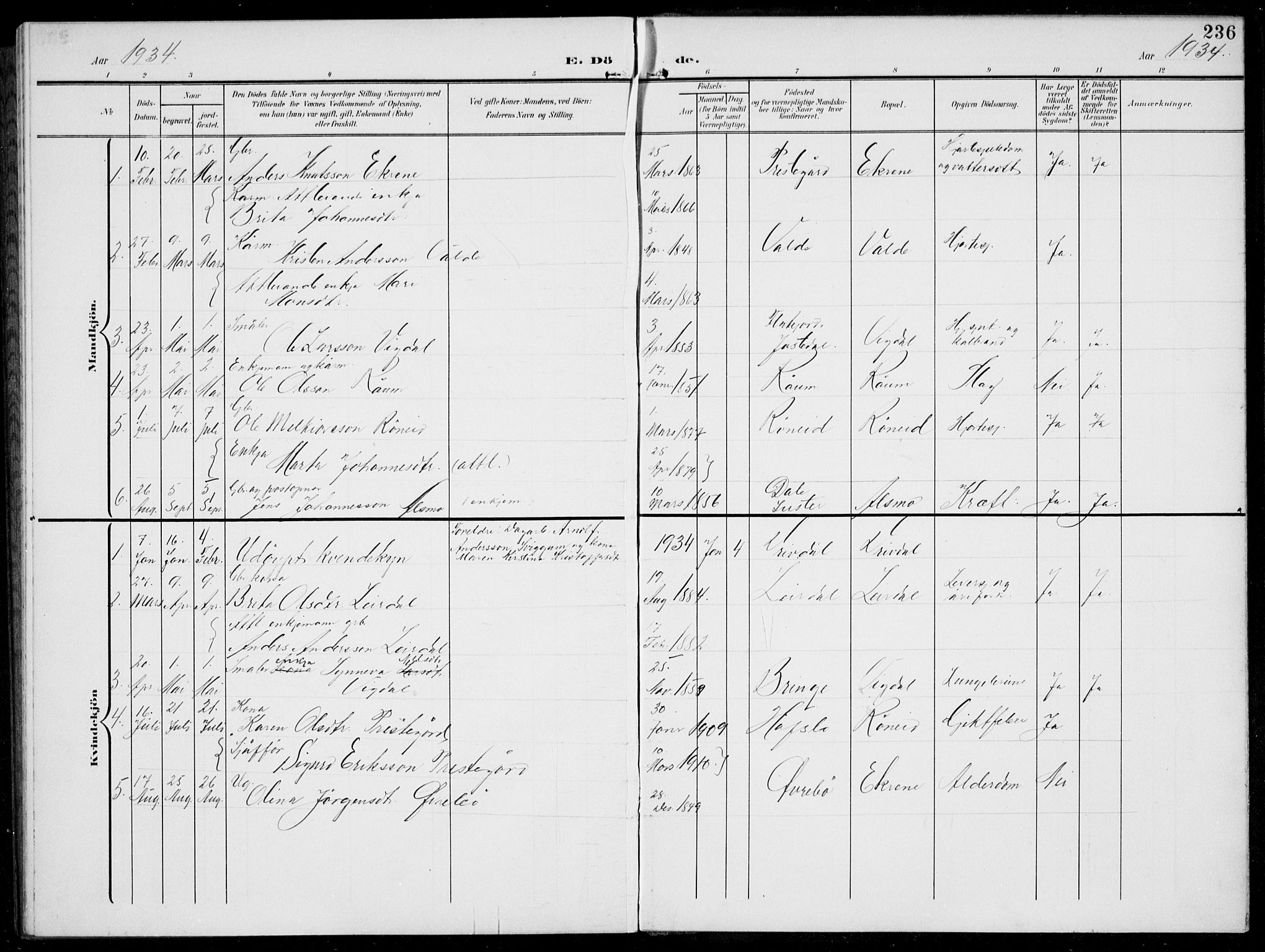 Jostedal sokneprestembete, SAB/A-80601/H/Hab/Habc/L0001: Parish register (copy) no. C 1, 1903-1939, p. 236