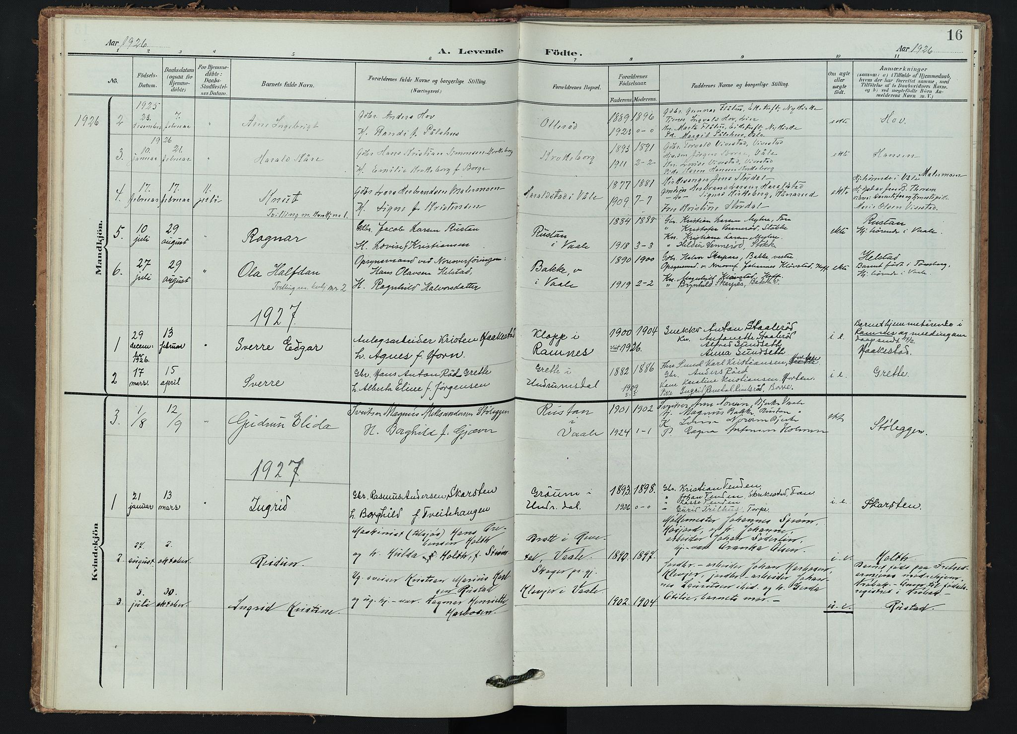 Våle kirkebøker, AV/SAKO-A-334/F/Fb/L0003: Parish register (official) no. II 3, 1907-1936, p. 16