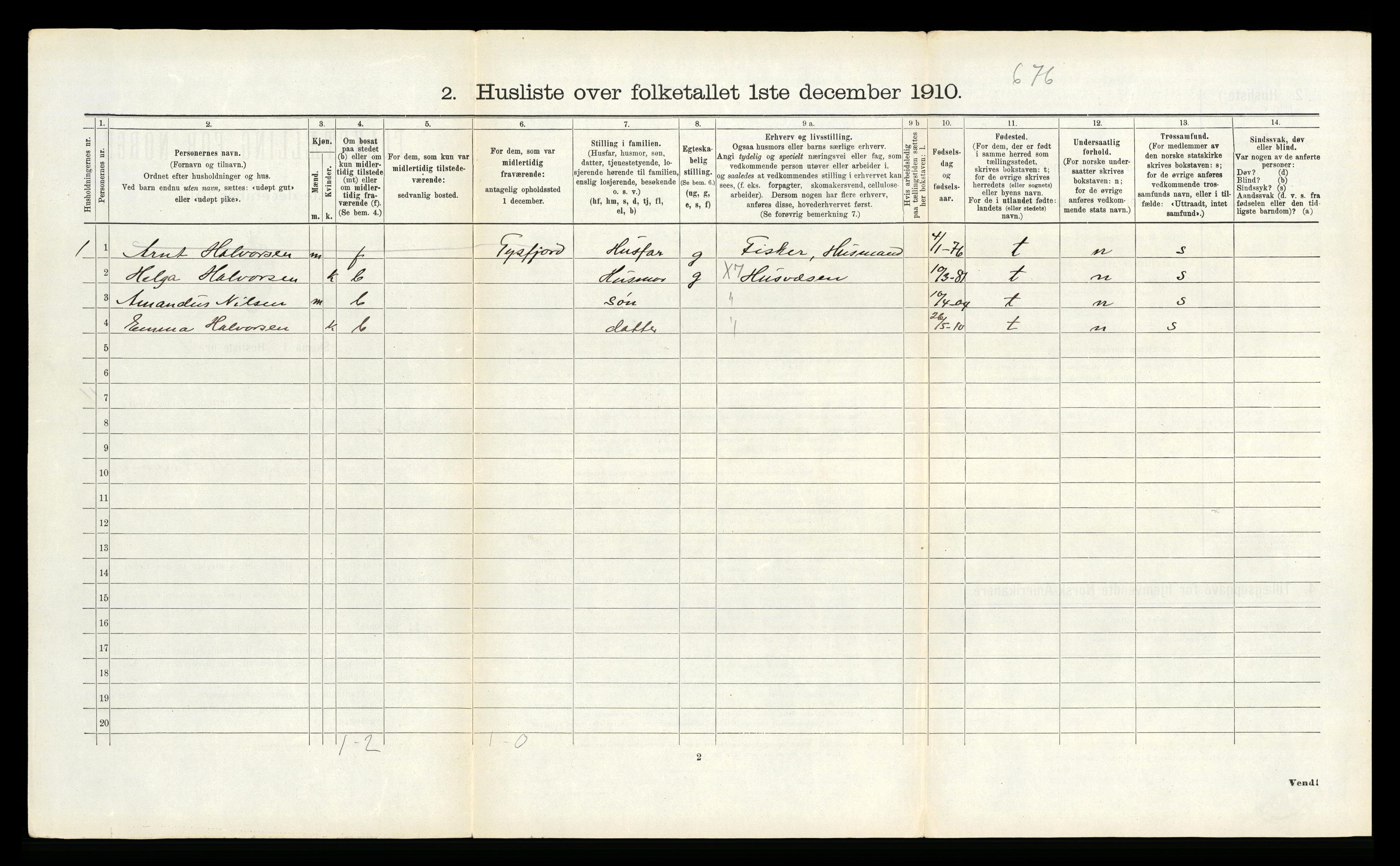 RA, 1910 census for Vågan, 1910, p. 1682