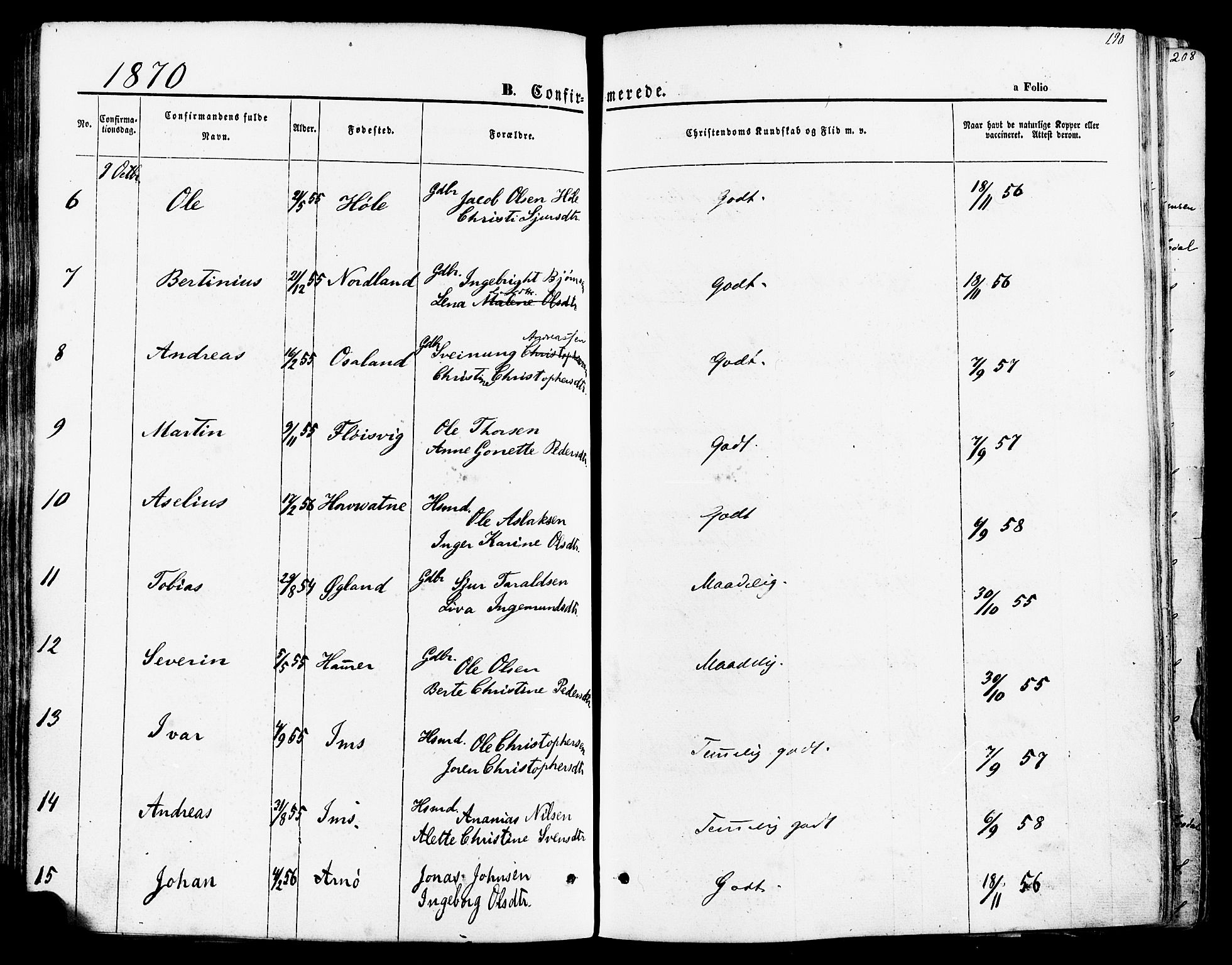 Høgsfjord sokneprestkontor, SAST/A-101624/H/Ha/Haa/L0002: Parish register (official) no. A 2, 1855-1885, p. 190