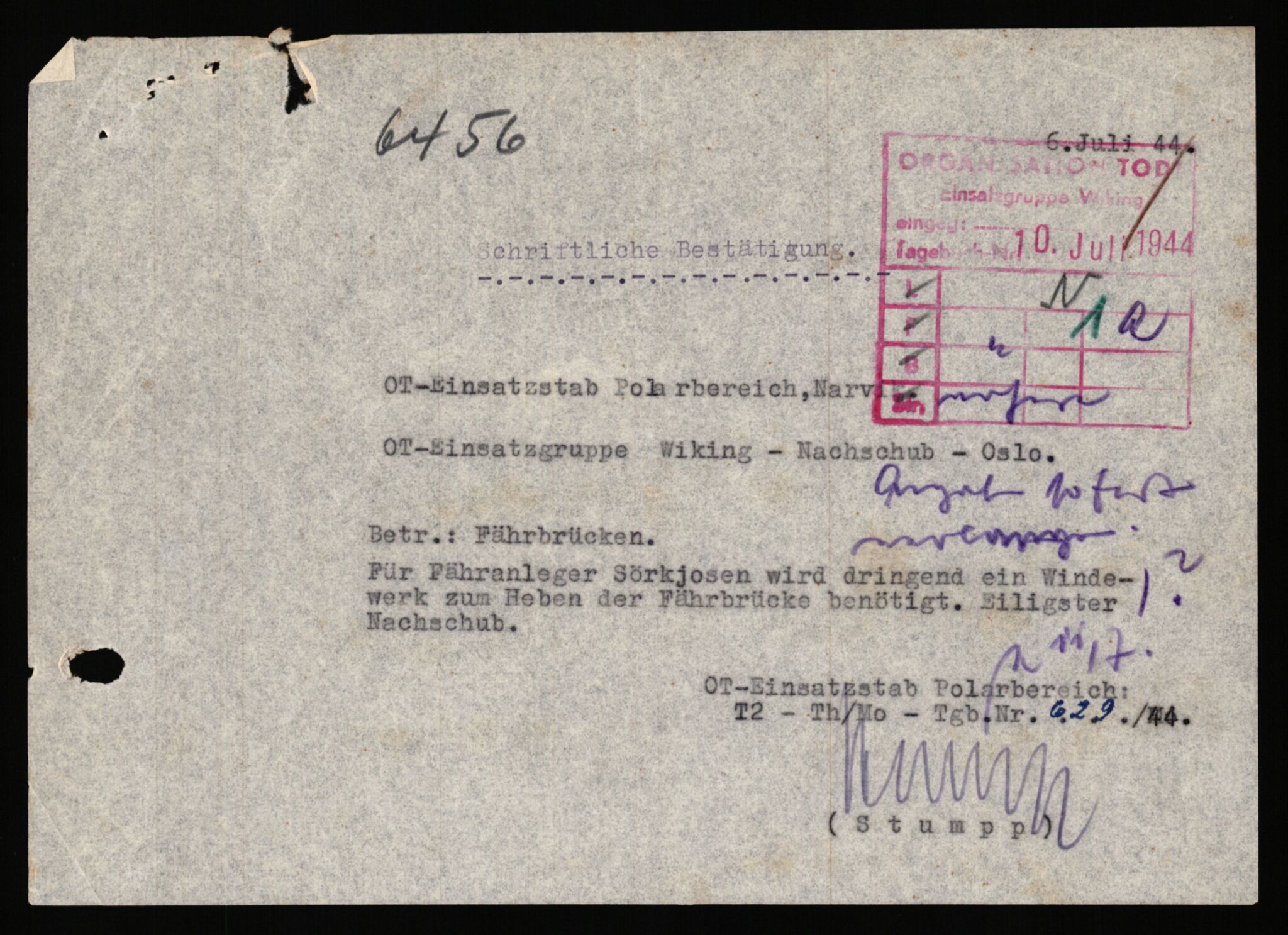 Tyske arkiver, Organisation Todt (OT), Einsatzgruppe Wiking, AV/RA-RAFA-2188/1/E/E2/E2d/L0023: Fähren und Anlegen, 1942-1944, p. 26