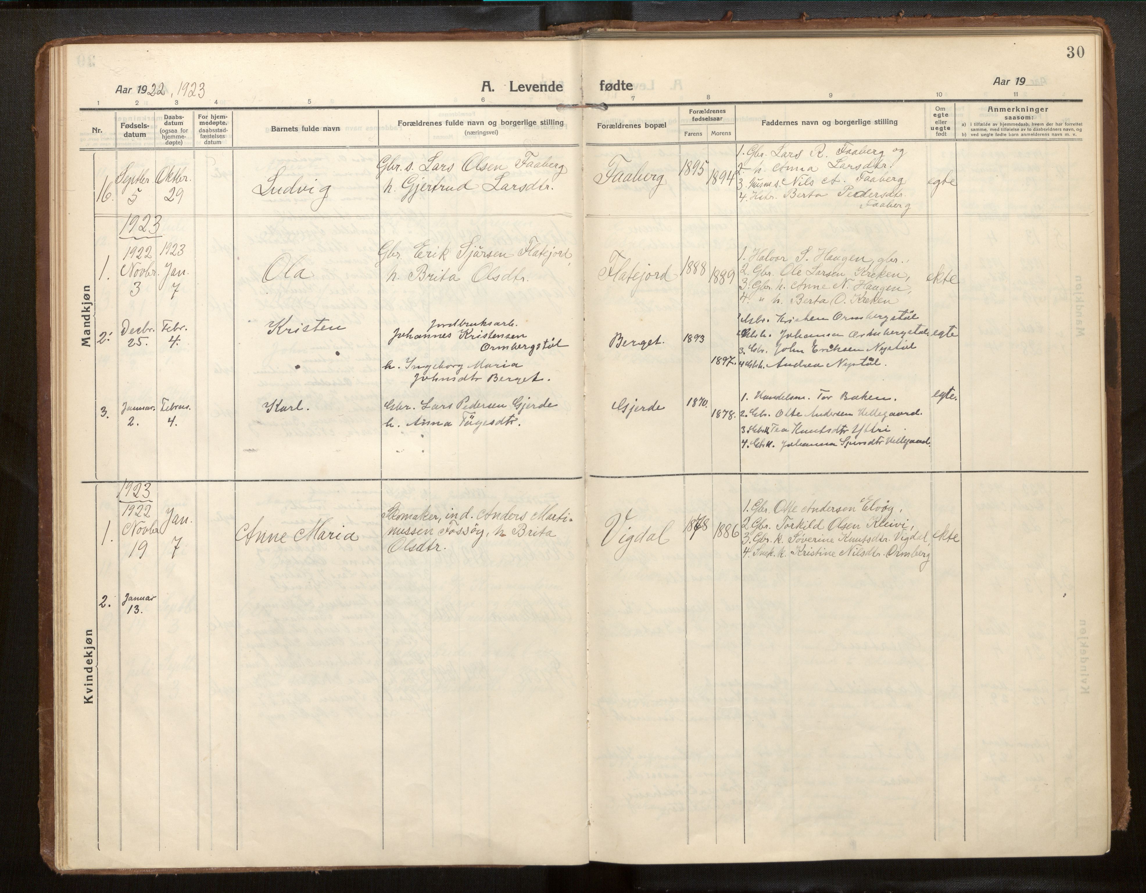 Jostedal sokneprestembete, AV/SAB-A-80601/H/Haa/Haab/L0002: Parish register (official) no. B 2, 1915-1931, p. 30