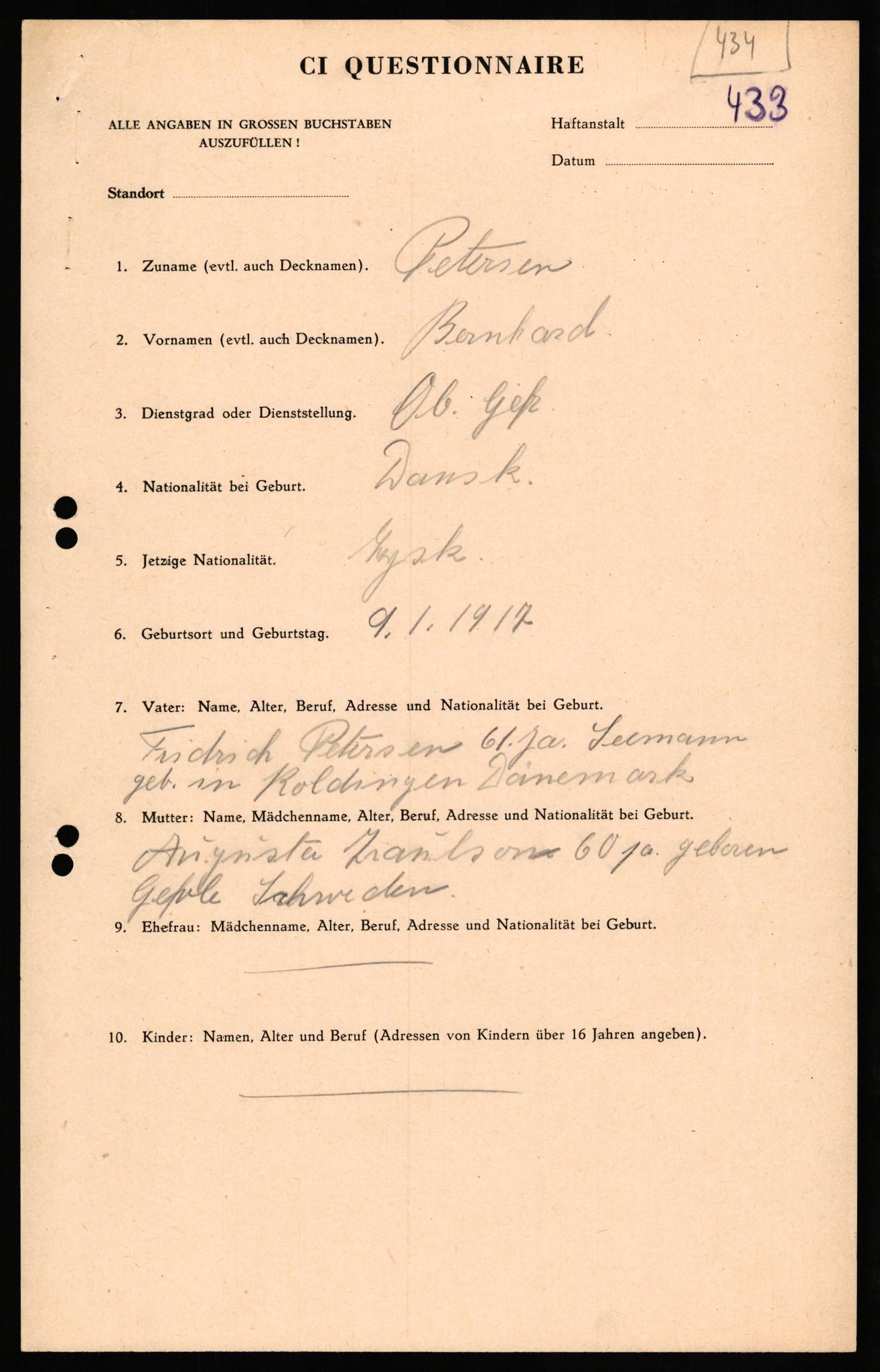 Forsvaret, Forsvarets overkommando II, AV/RA-RAFA-3915/D/Db/L0025: CI Questionaires. Tyske okkupasjonsstyrker i Norge. Tyskere., 1945-1946, p. 527