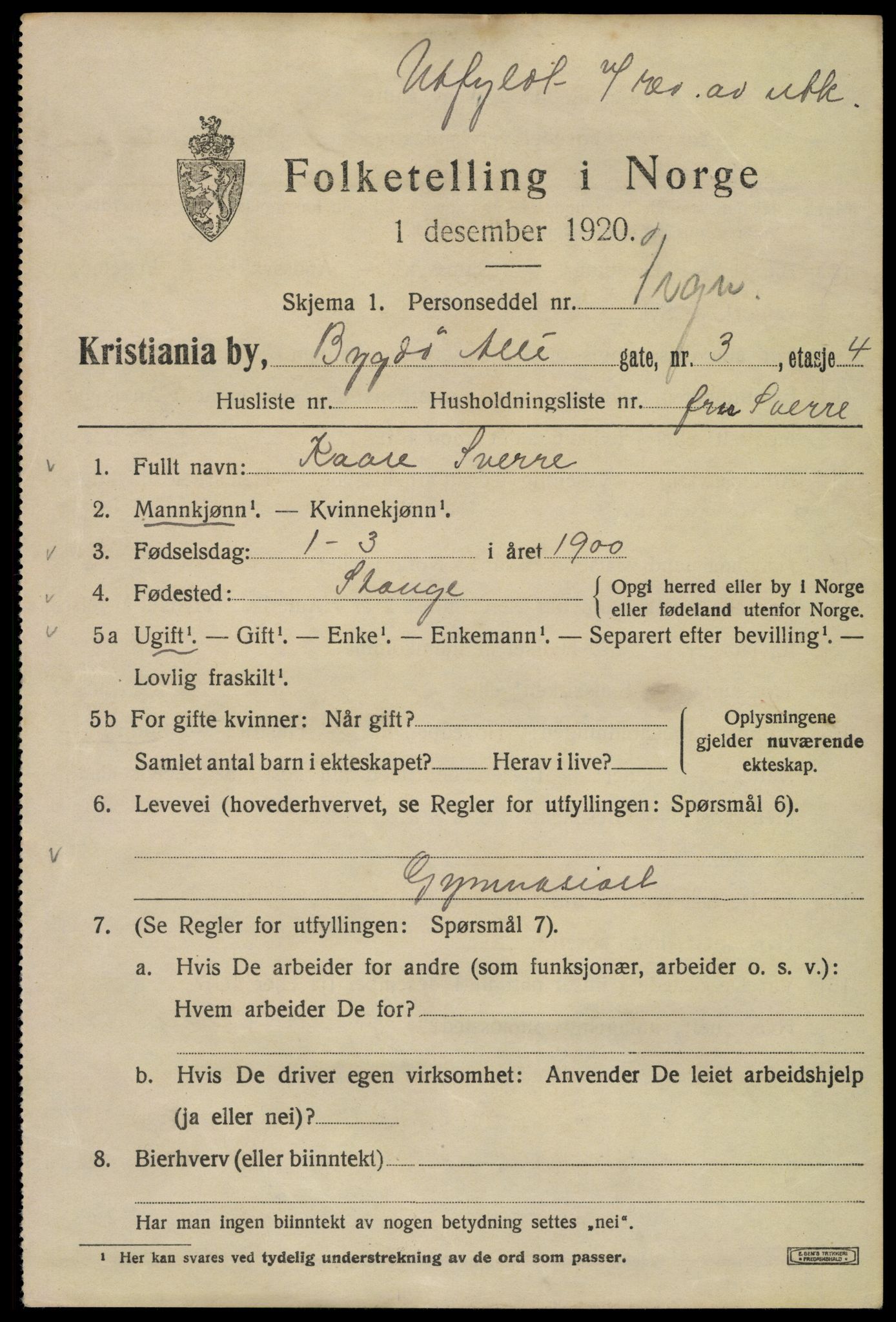 SAO, 1920 census for Kristiania, 1920, p. 176121