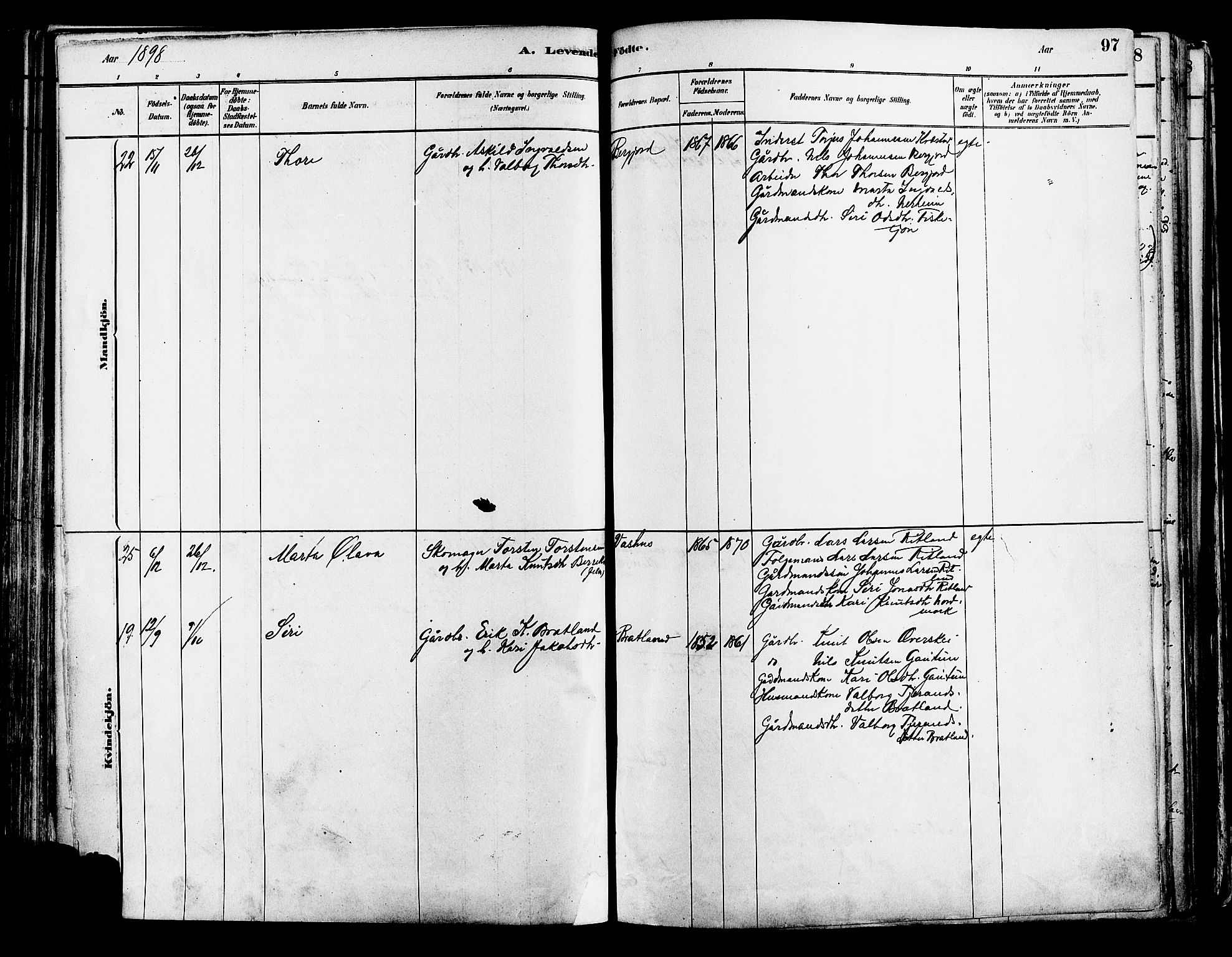 Suldal sokneprestkontor, AV/SAST-A-101845/01/IV/L0011: Parish register (official) no. A 11, 1878-1900, p. 97