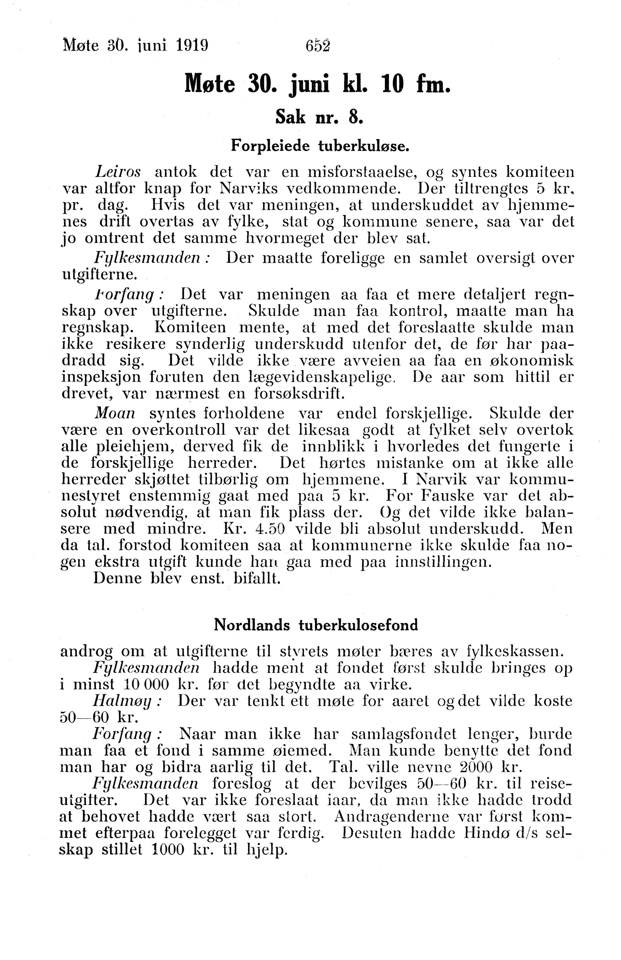 Nordland Fylkeskommune. Fylkestinget, AIN/NFK-17/176/A/Ac/L0042: Fylkestingsforhandlinger 1919, 1919, p. 652