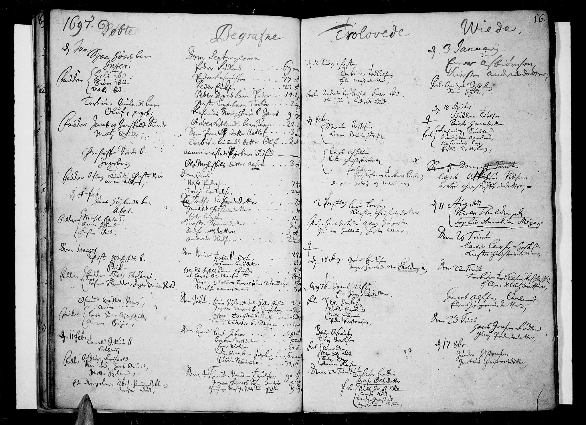 Lista sokneprestkontor, SAK/1111-0027/F/Fa/L0001: Parish register (official) no. A 1 /1, 1691-1715, p. 16