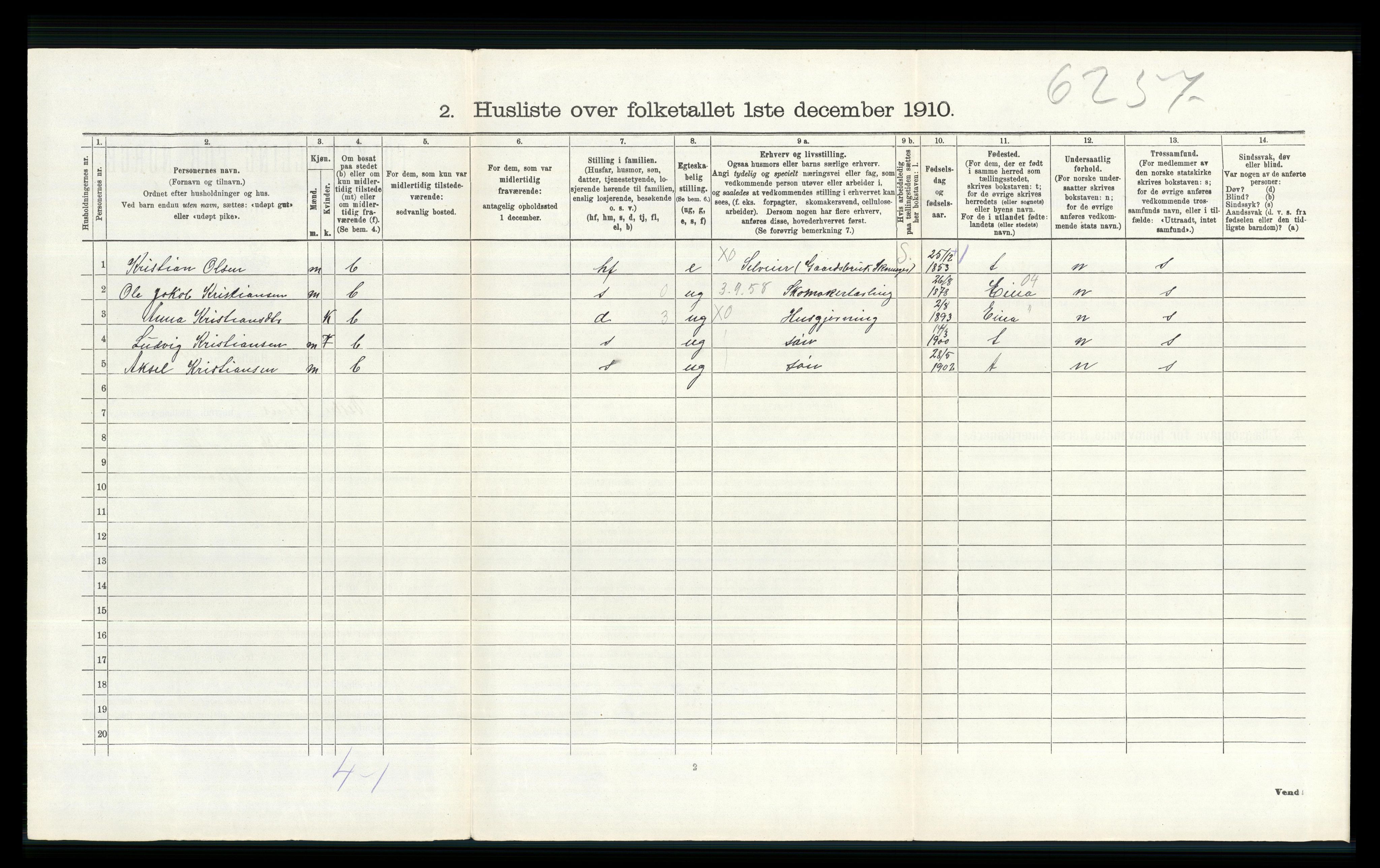 RA, 1910 census for Vestre Toten, 1910, p. 1110