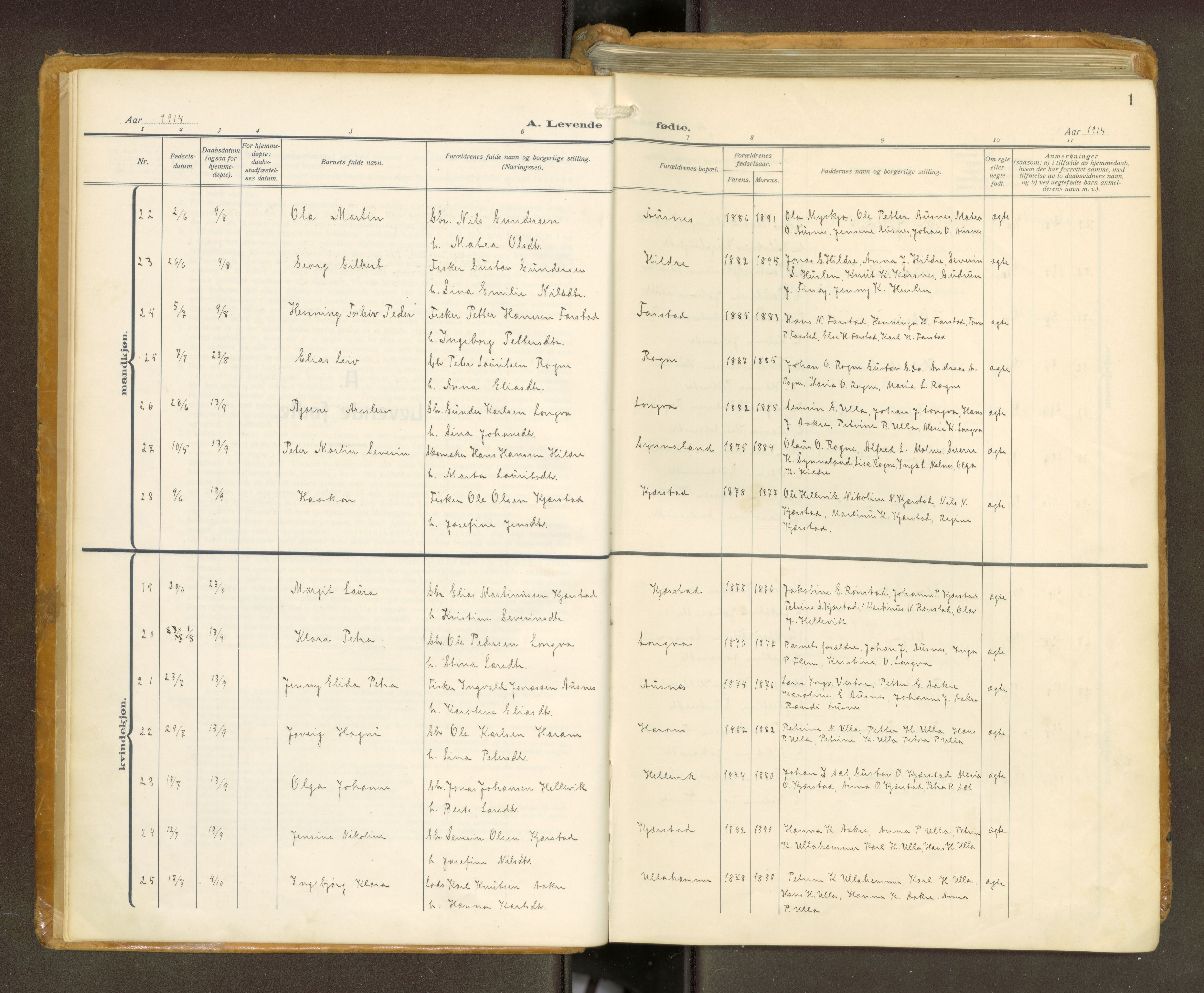 Ministerialprotokoller, klokkerbøker og fødselsregistre - Møre og Romsdal, SAT/A-1454/536/L0518: Parish register (official) no. 536A--, 1914-1931, p. 1