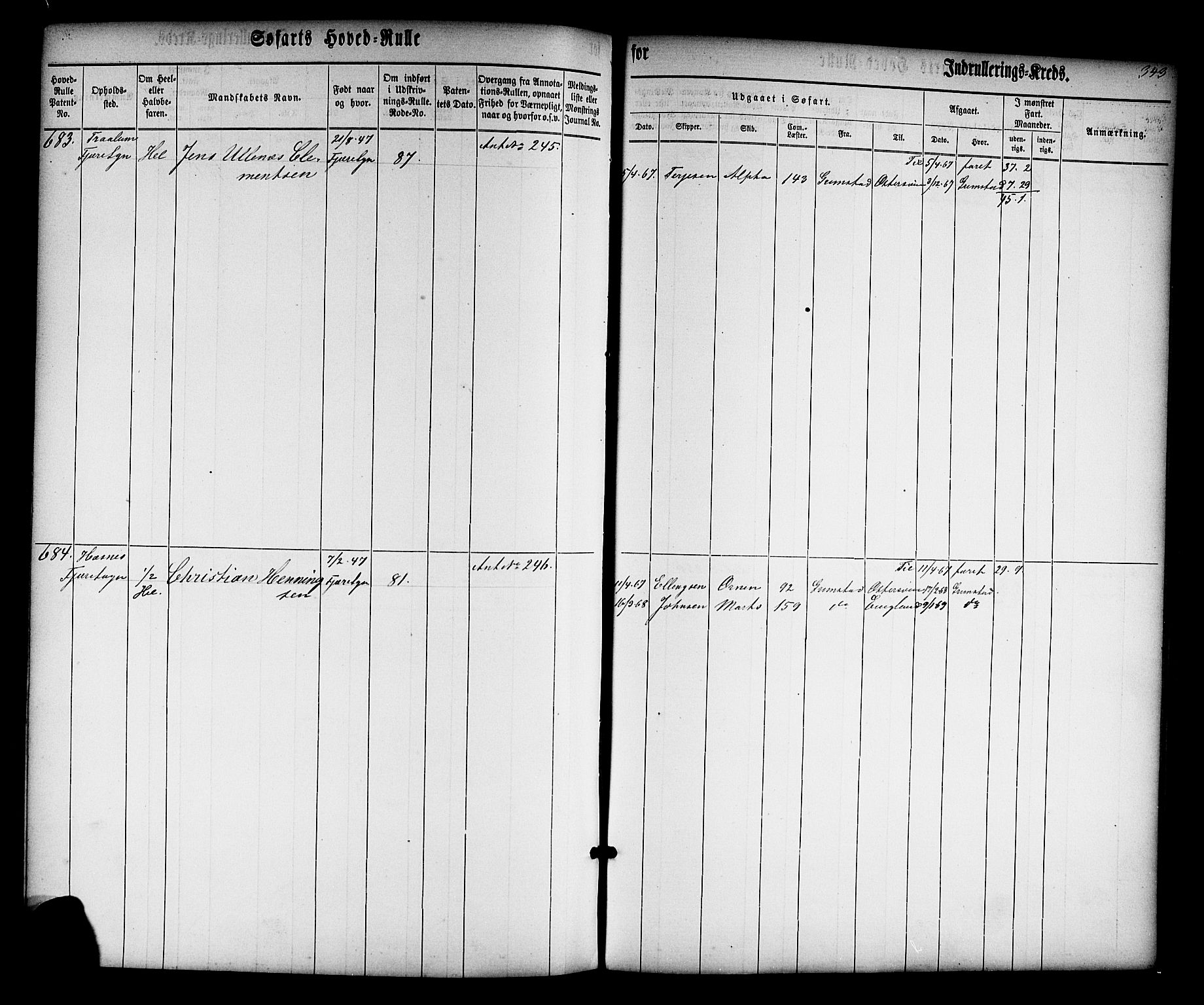 Grimstad mønstringskrets, AV/SAK-2031-0013/F/Fb/L0008: Hovedrulle nr 1-766, V-21, 1860-1869, p. 358