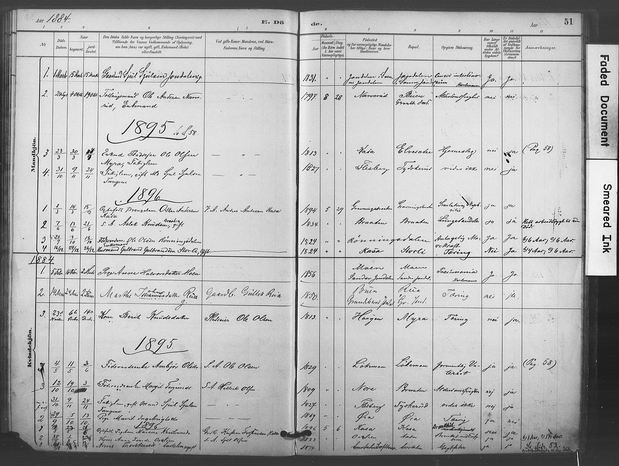 Kongsberg kirkebøker, SAKO/A-22/F/Fc/L0001: Parish register (official) no. III 1, 1883-1897, p. 51