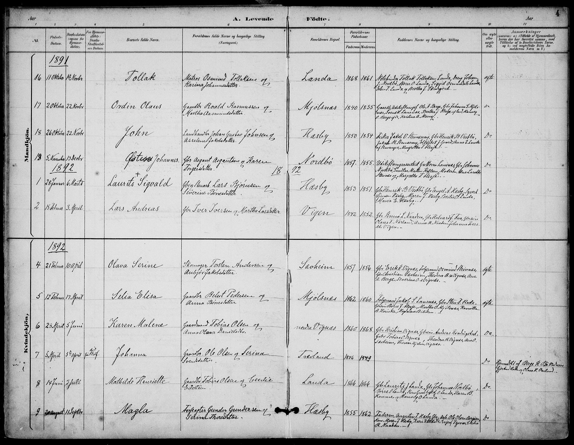 Finnøy sokneprestkontor, SAST/A-101825/H/Ha/Haa/L0011: Parish register (official) no. A 11, 1891-1910, p. 4