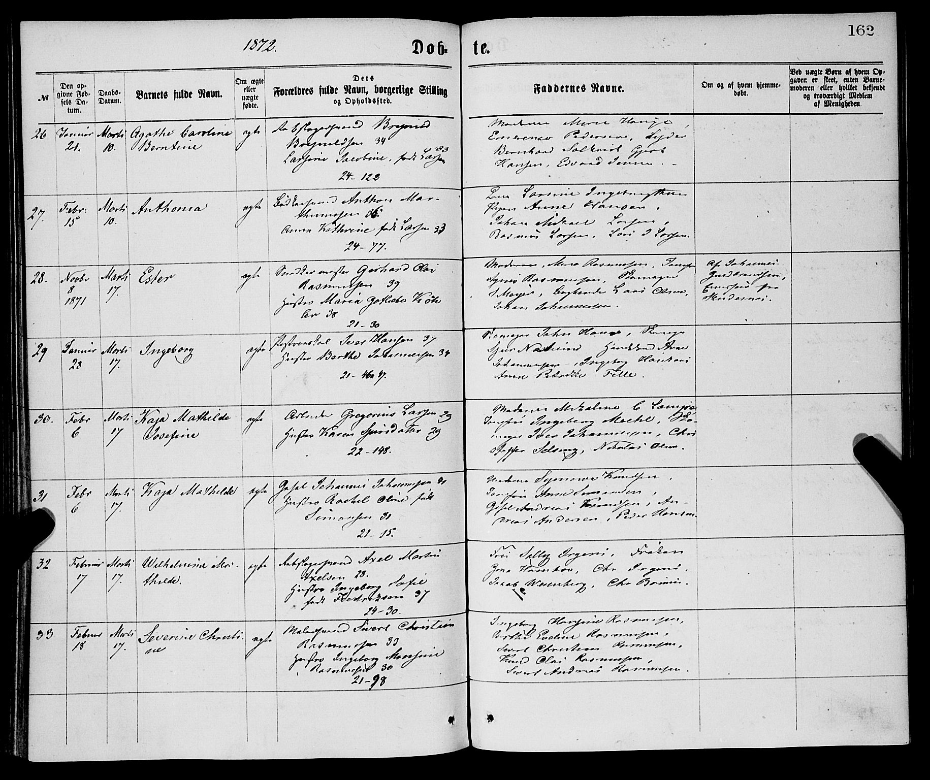 Korskirken sokneprestembete, AV/SAB-A-76101/H/Haa/L0020: Parish register (official) no. B 6, 1871-1878, p. 162