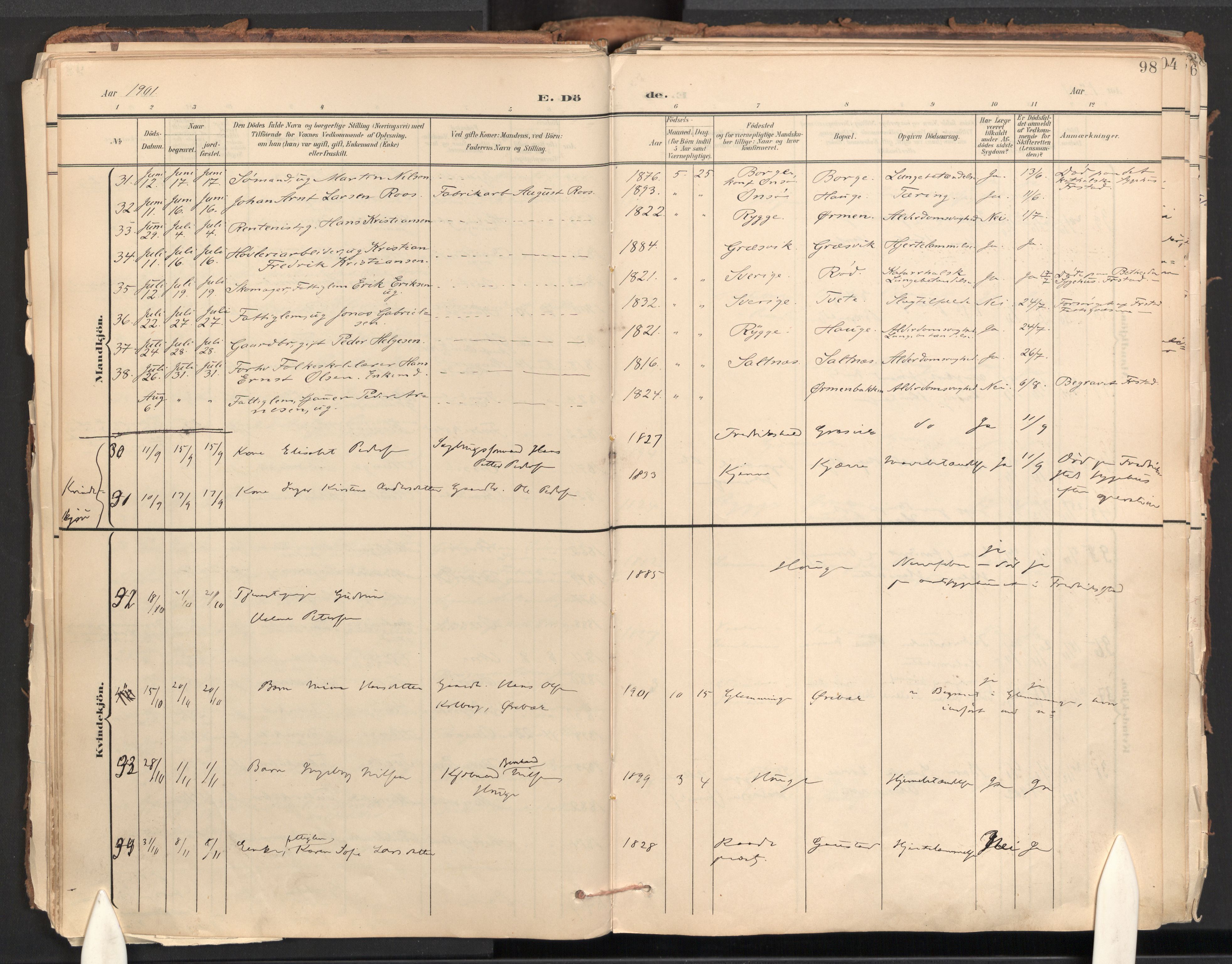 Onsøy prestekontor Kirkebøker, AV/SAO-A-10914/F/Fa/L0009: Parish register (official) no. I 9, 1899-1966, p. 98