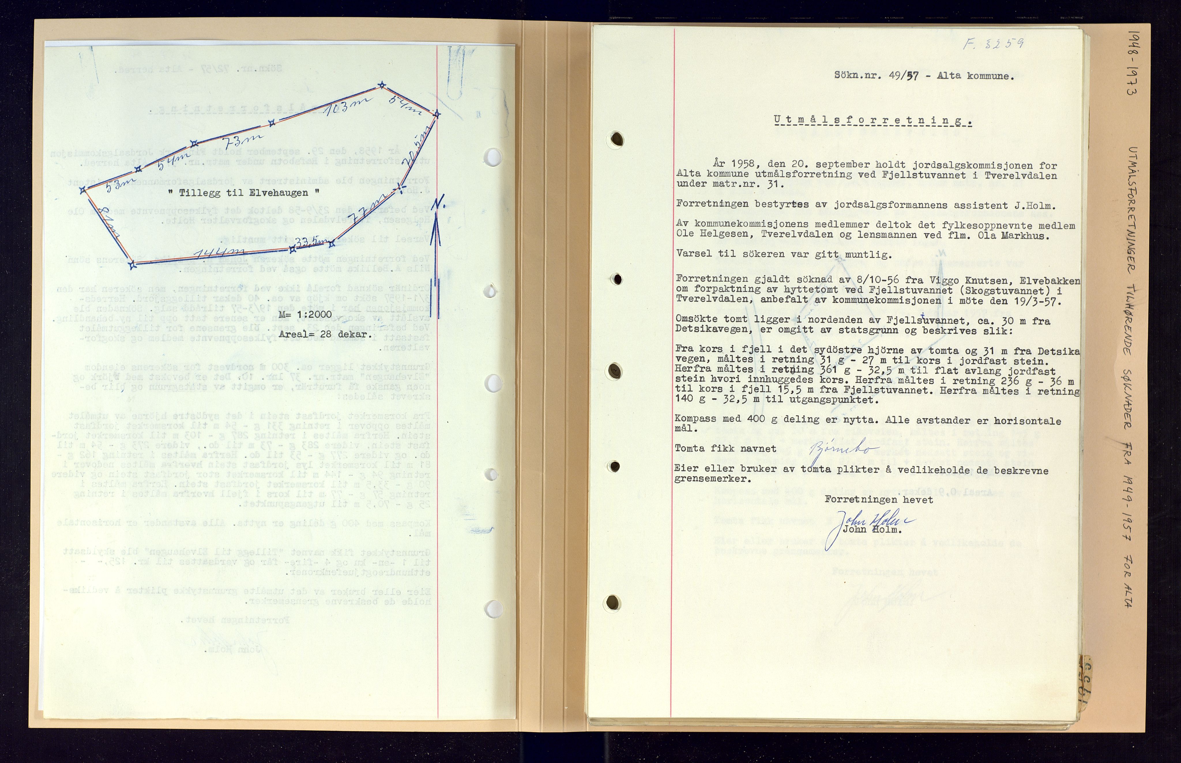 Finnmark jordsalgskommisjon/jordsalgskontor og Statskog SF Finnmark jordsalgskontor, AV/SATØ-S-1443/O/Oa/L0003: Utmålsforretninger i Alta, 1919-1981, p. 165