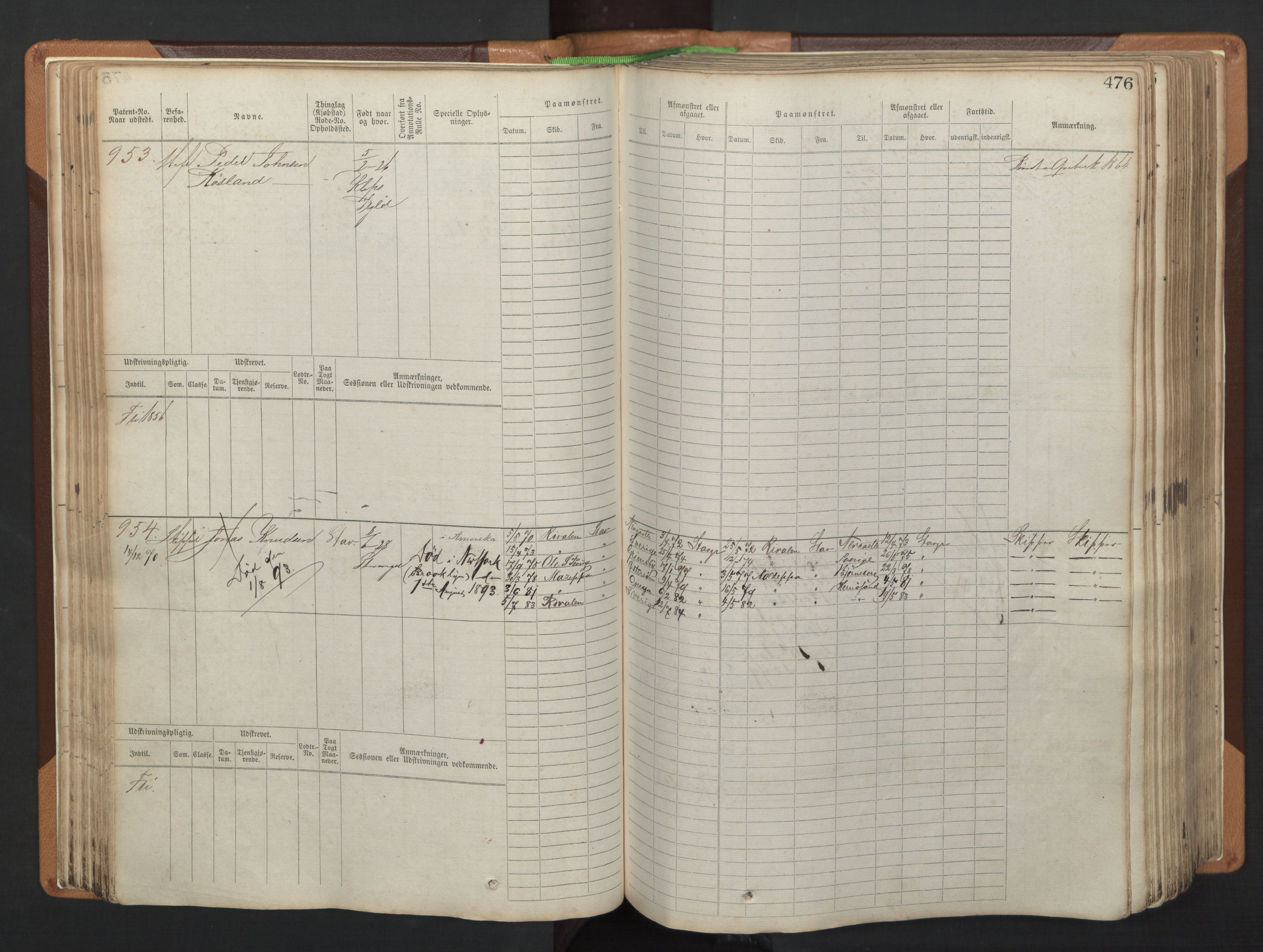 Stavanger sjømannskontor, AV/SAST-A-102006/F/Fb/Fbb/L0005: Sjøfartshovedrulle, patentnr. 793-1606 (del 2), 1869-1880, p. 86