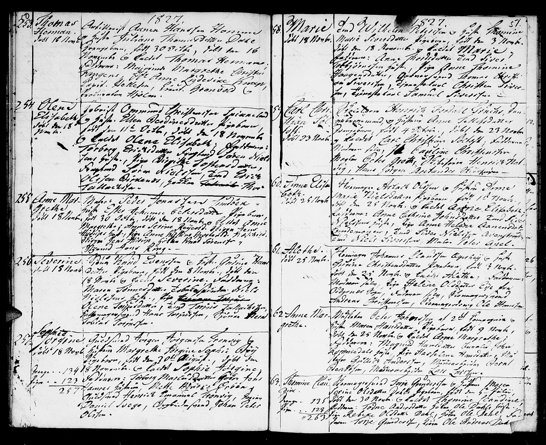Kristiansand domprosti, SAK/1112-0006/F/Fb/L0004: Parish register (copy) no. B 4, 1826-1827, p. 50-51