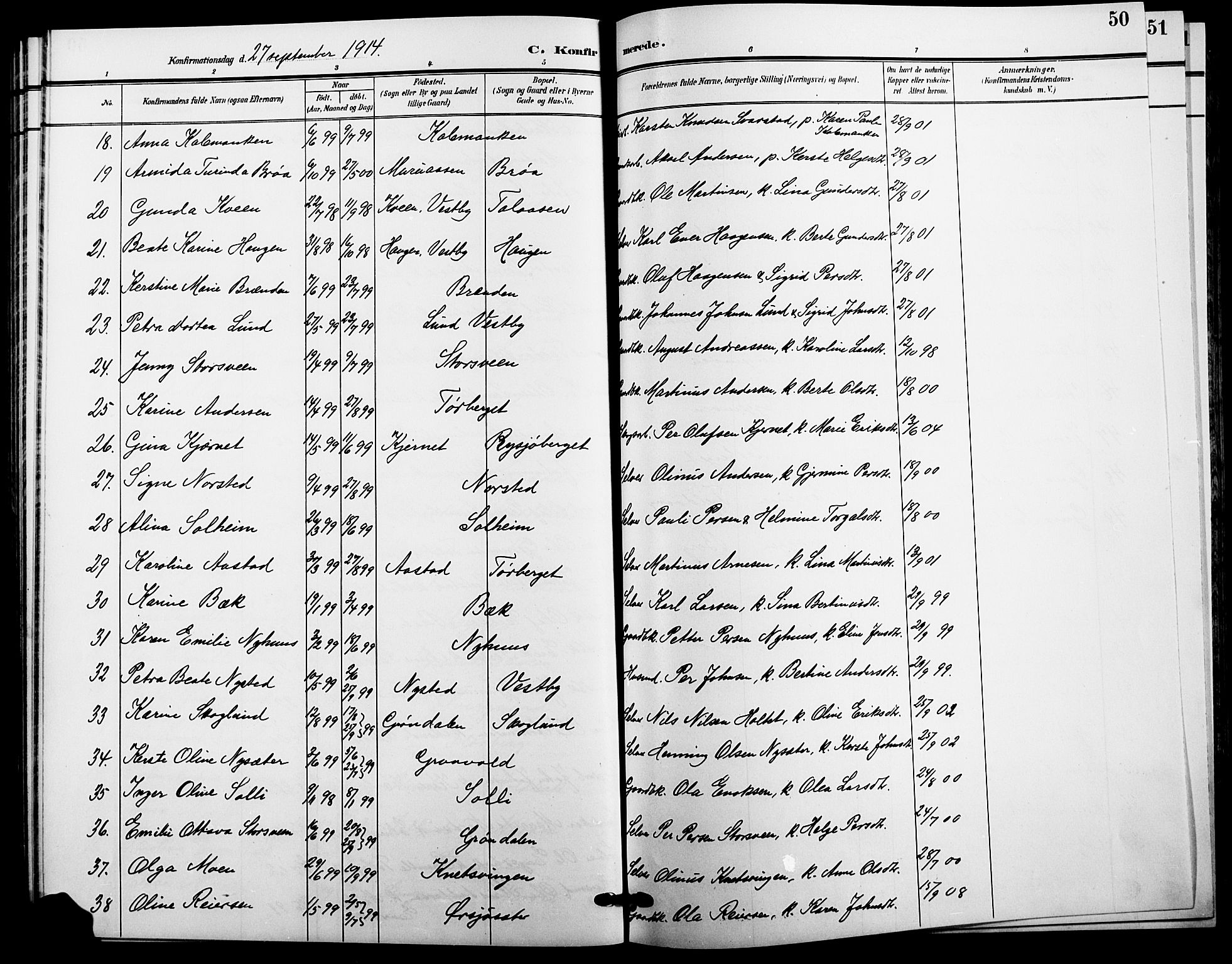 Trysil prestekontor, AV/SAH-PREST-046/H/Ha/Hab/L0009: Parish register (copy) no. 9, 1904-1924, p. 50