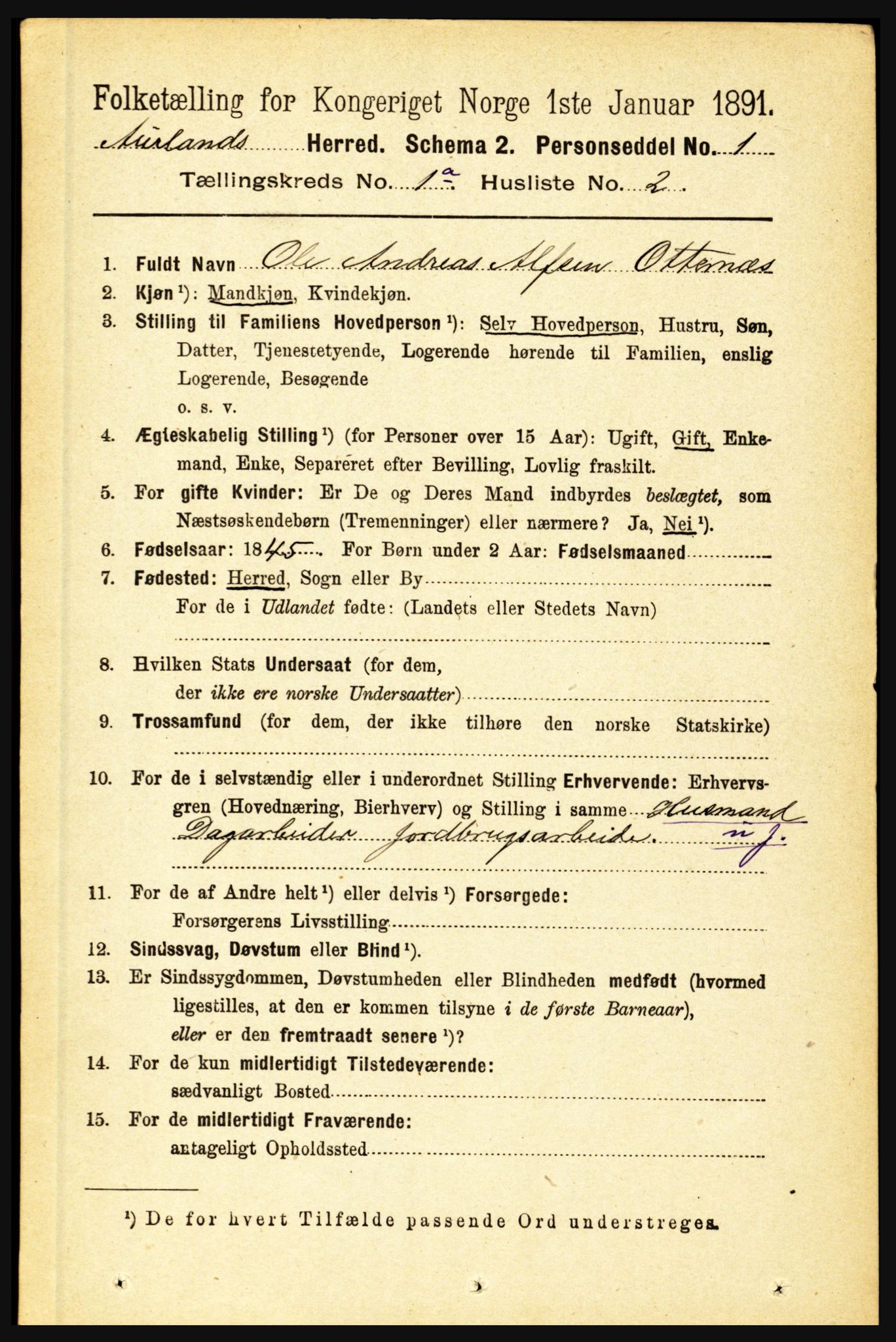 RA, 1891 census for 1421 Aurland, 1891, p. 38