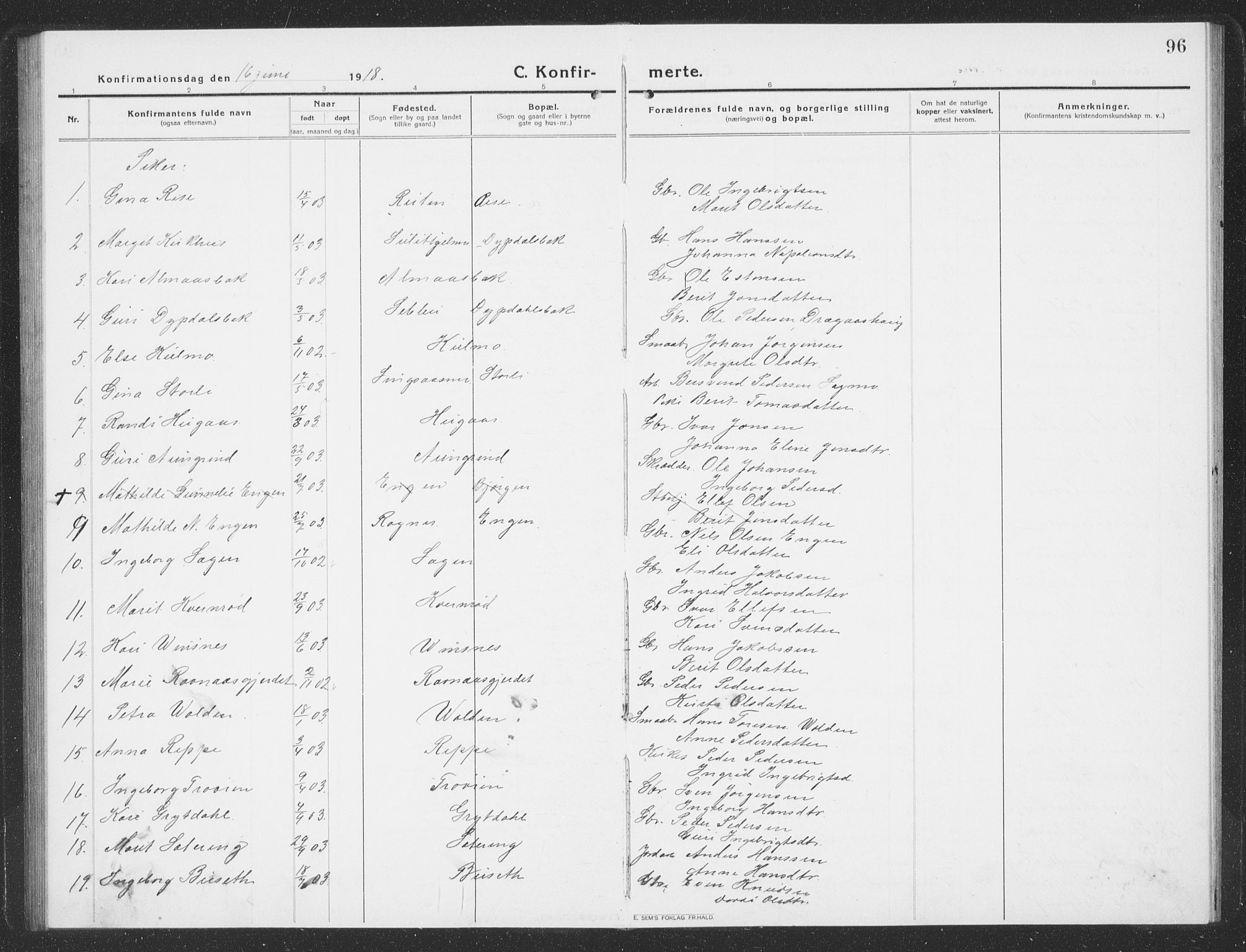 Ministerialprotokoller, klokkerbøker og fødselsregistre - Sør-Trøndelag, SAT/A-1456/688/L1030: Parish register (copy) no. 688C05, 1916-1939, p. 96