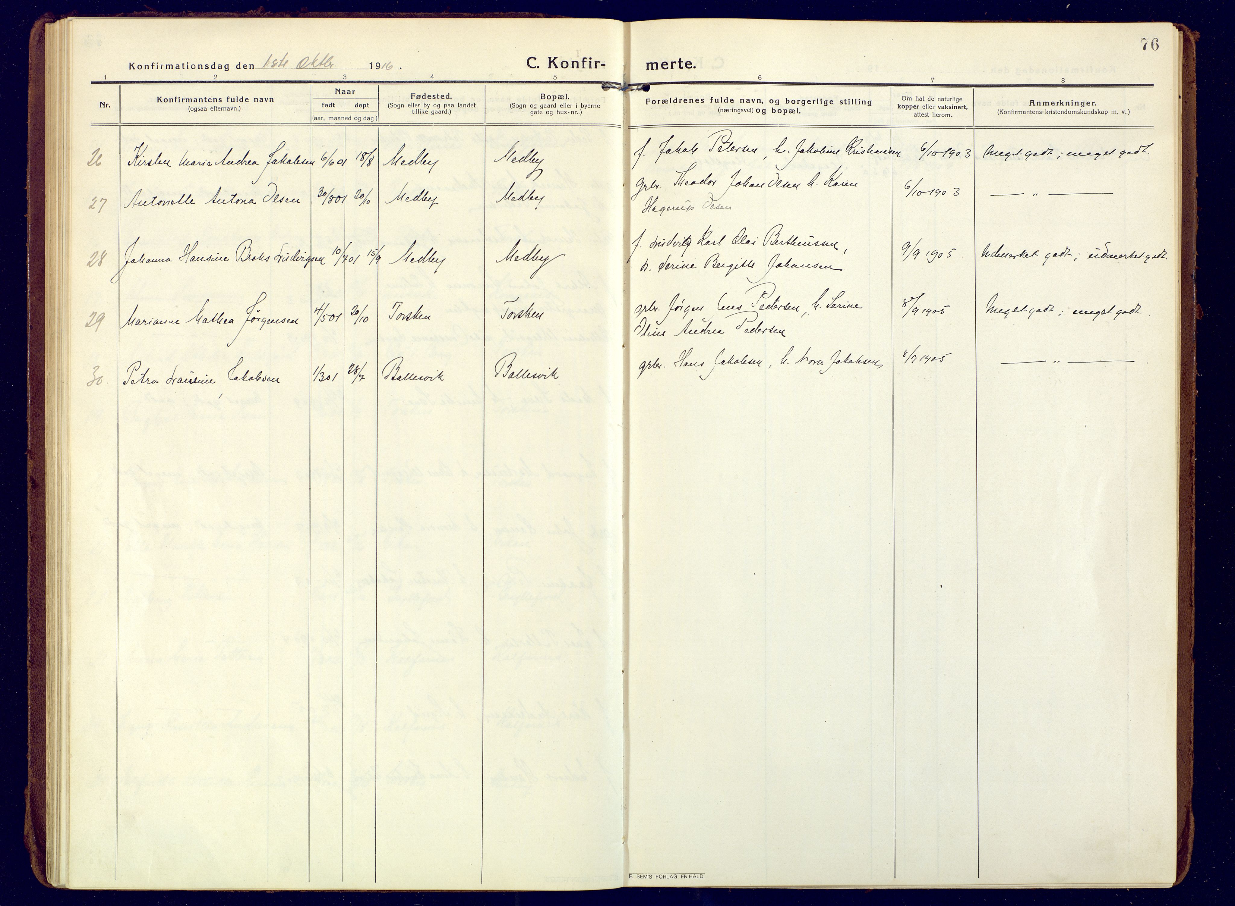 Berg sokneprestkontor, AV/SATØ-S-1318/G/Ga/Gaa/L0010kirke: Parish register (official) no. 10, 1916-1928, p. 76