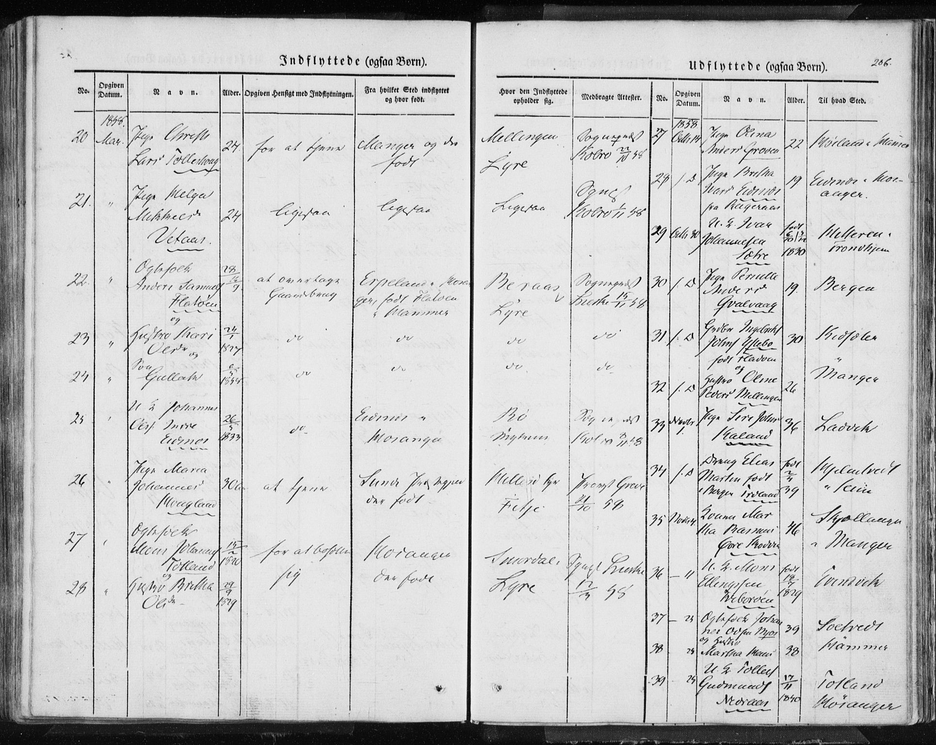 Lindås Sokneprestembete, AV/SAB-A-76701/H/Haa/Haaa/L0010: Parish register (official) no. A 10, 1842-1862, p. 206