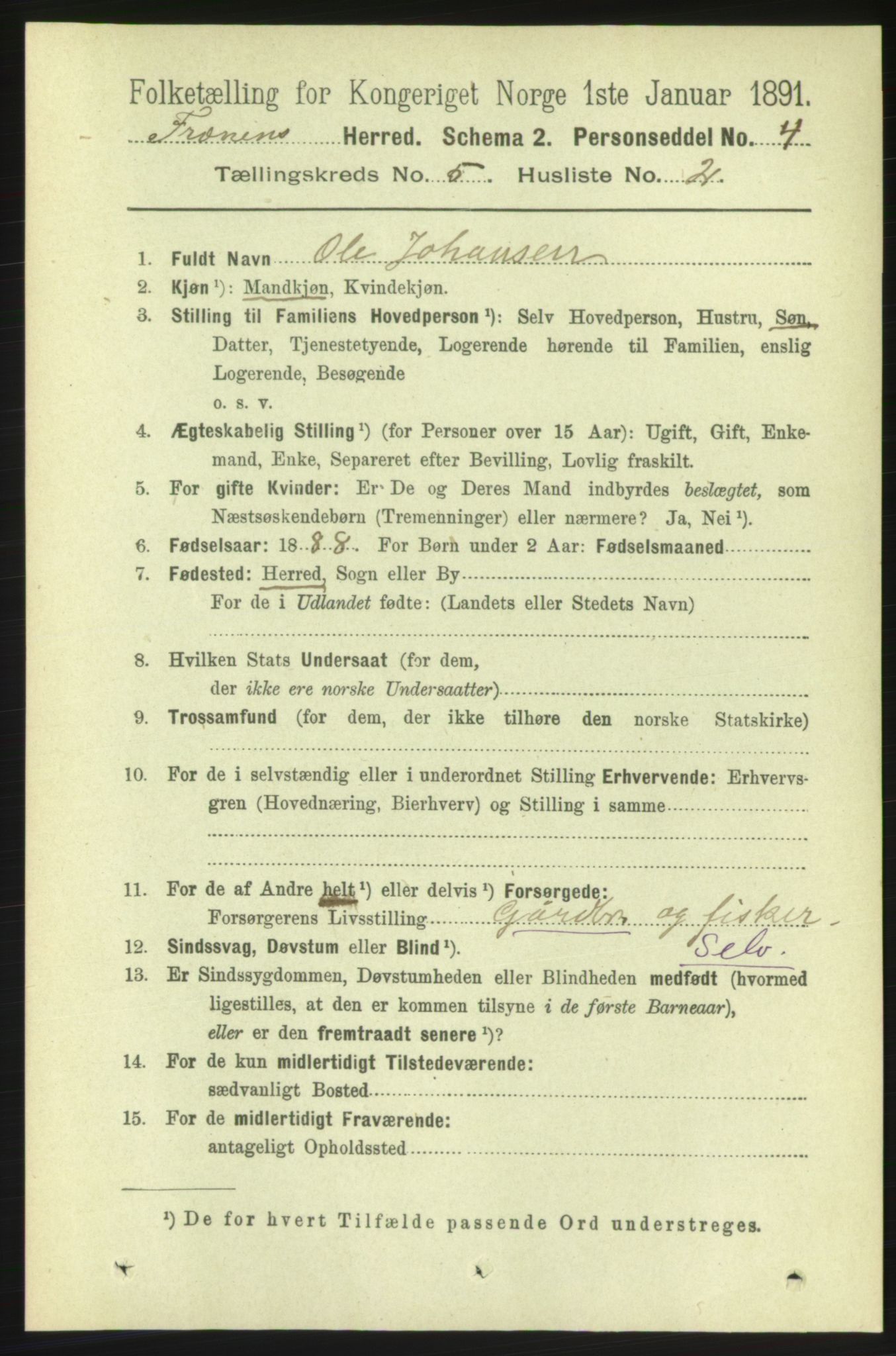 RA, 1891 census for 1548 Fræna, 1891, p. 1352