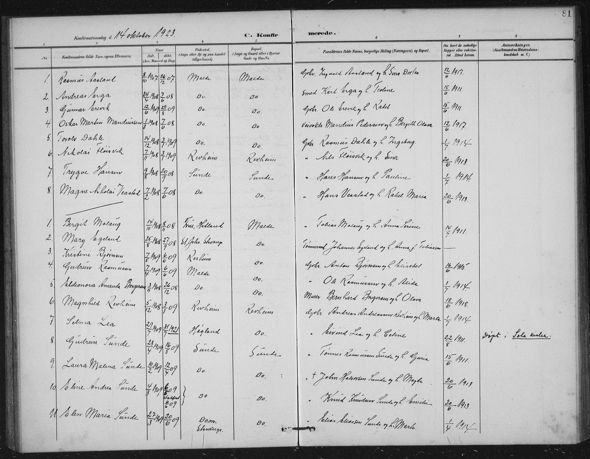 Håland sokneprestkontor, AV/SAST-A-101802/002/B/L0001: Parish register (official) no. A 13, 1901-1923, p. 81