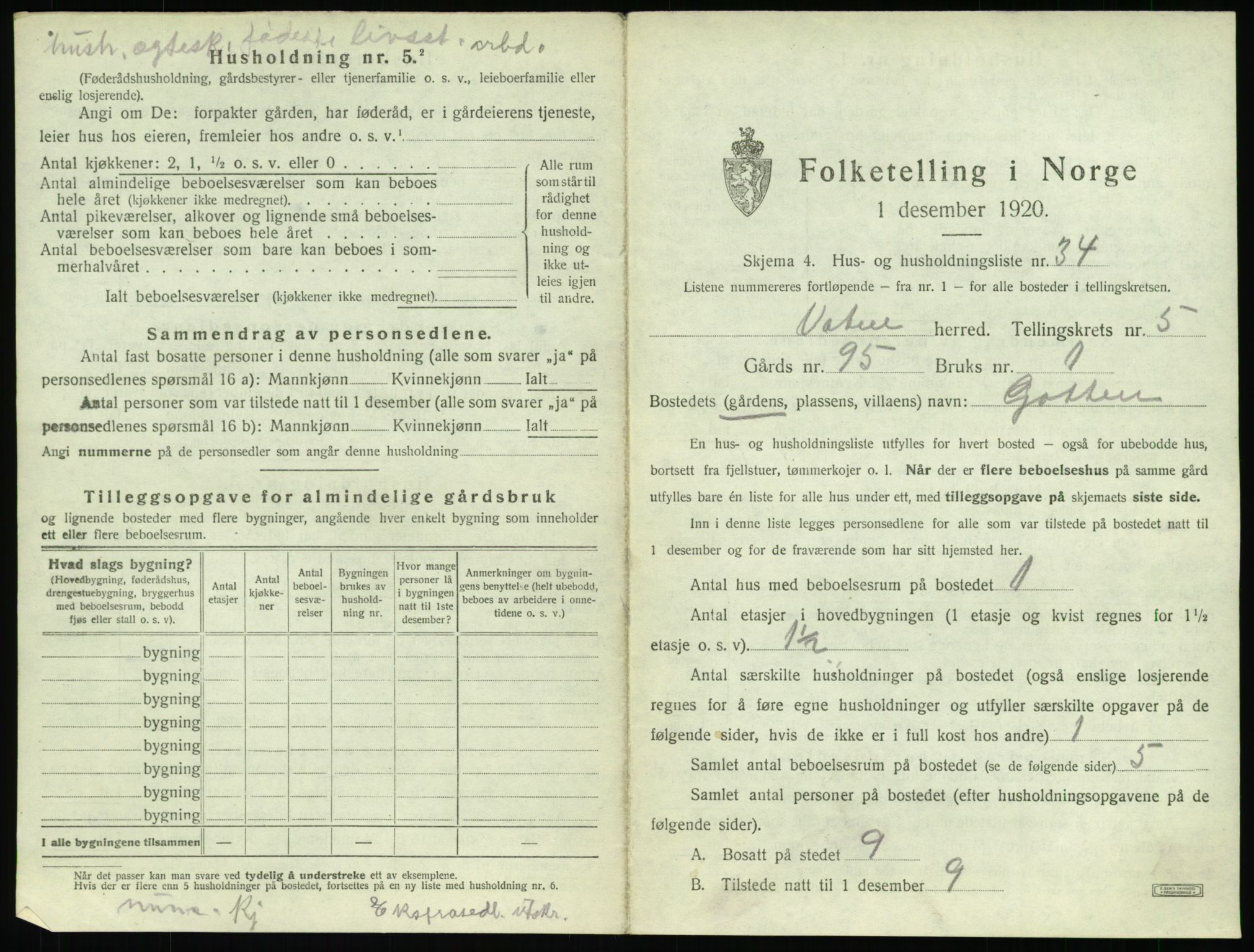 SAT, 1920 census for Vatne, 1920, p. 358