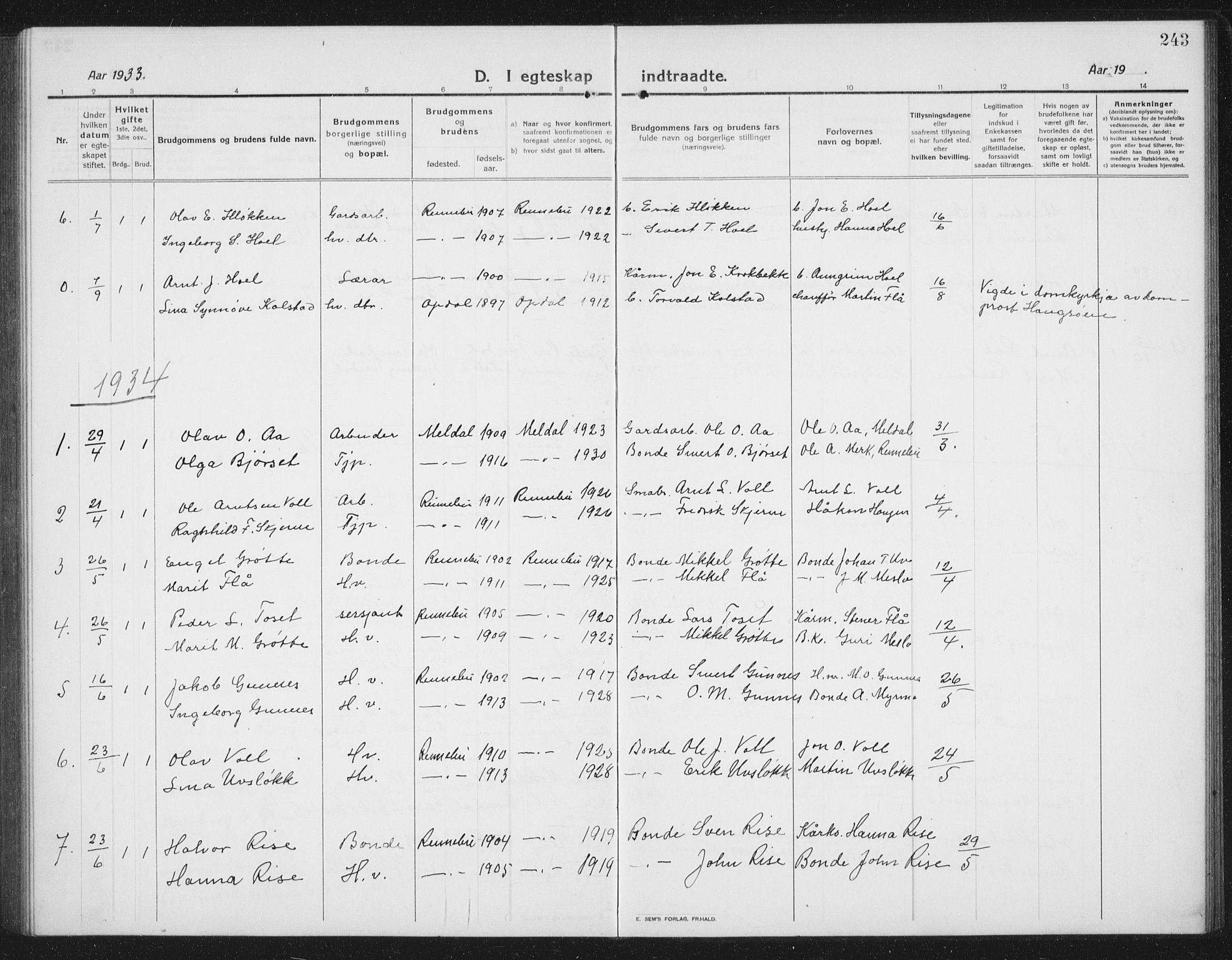Ministerialprotokoller, klokkerbøker og fødselsregistre - Sør-Trøndelag, SAT/A-1456/674/L0877: Parish register (copy) no. 674C04, 1913-1940, p. 243