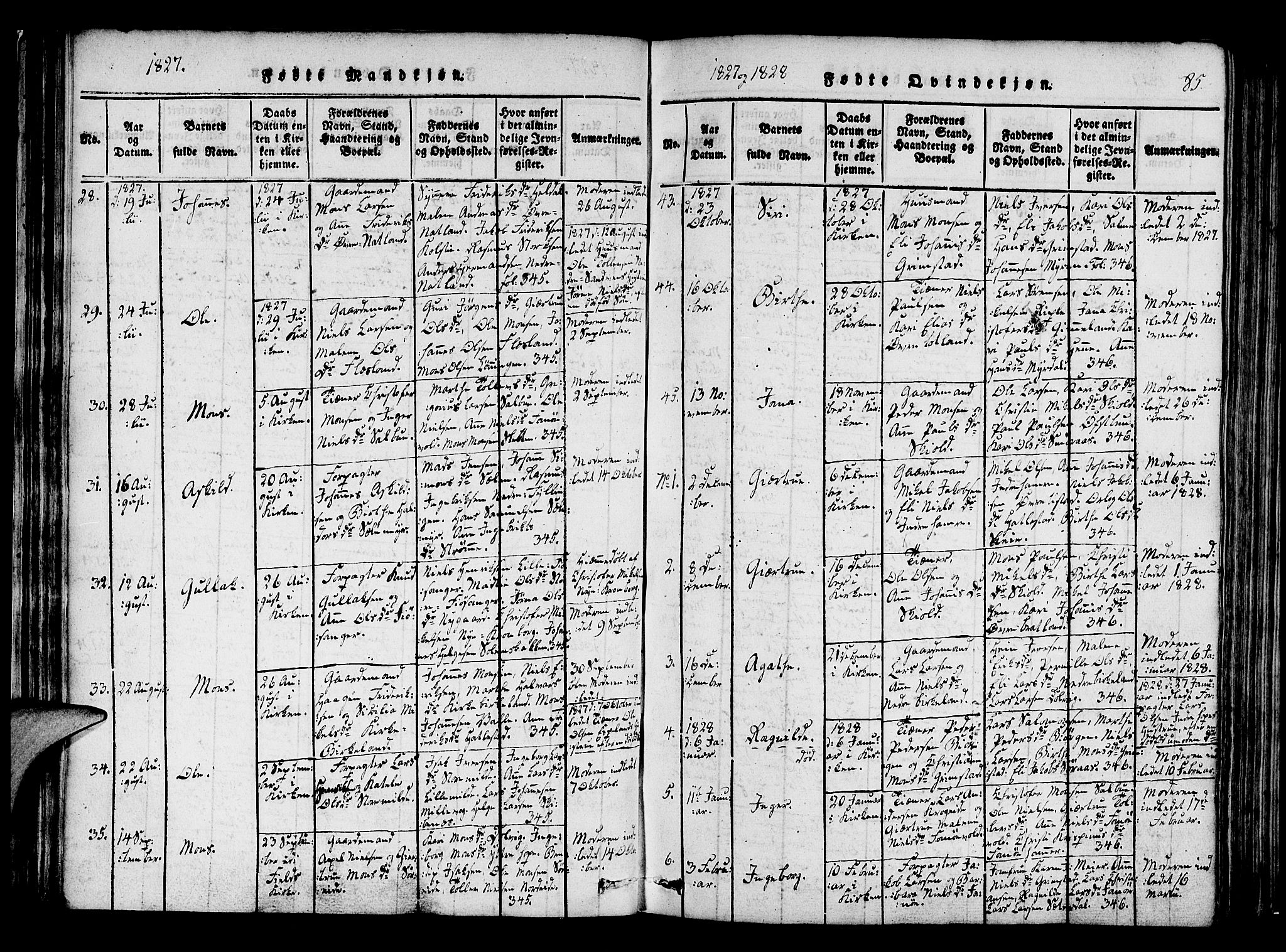 Fana Sokneprestembete, SAB/A-75101/H/Haa/Haaa/L0007: Parish register (official) no. A 7, 1816-1828, p. 85