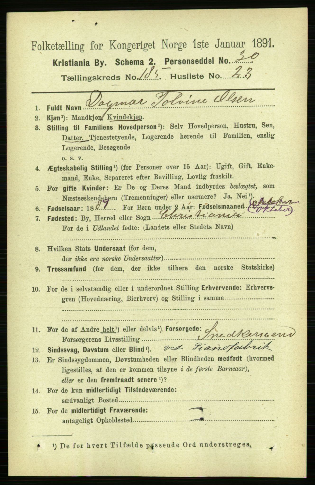 RA, 1891 census for 0301 Kristiania, 1891, p. 111191