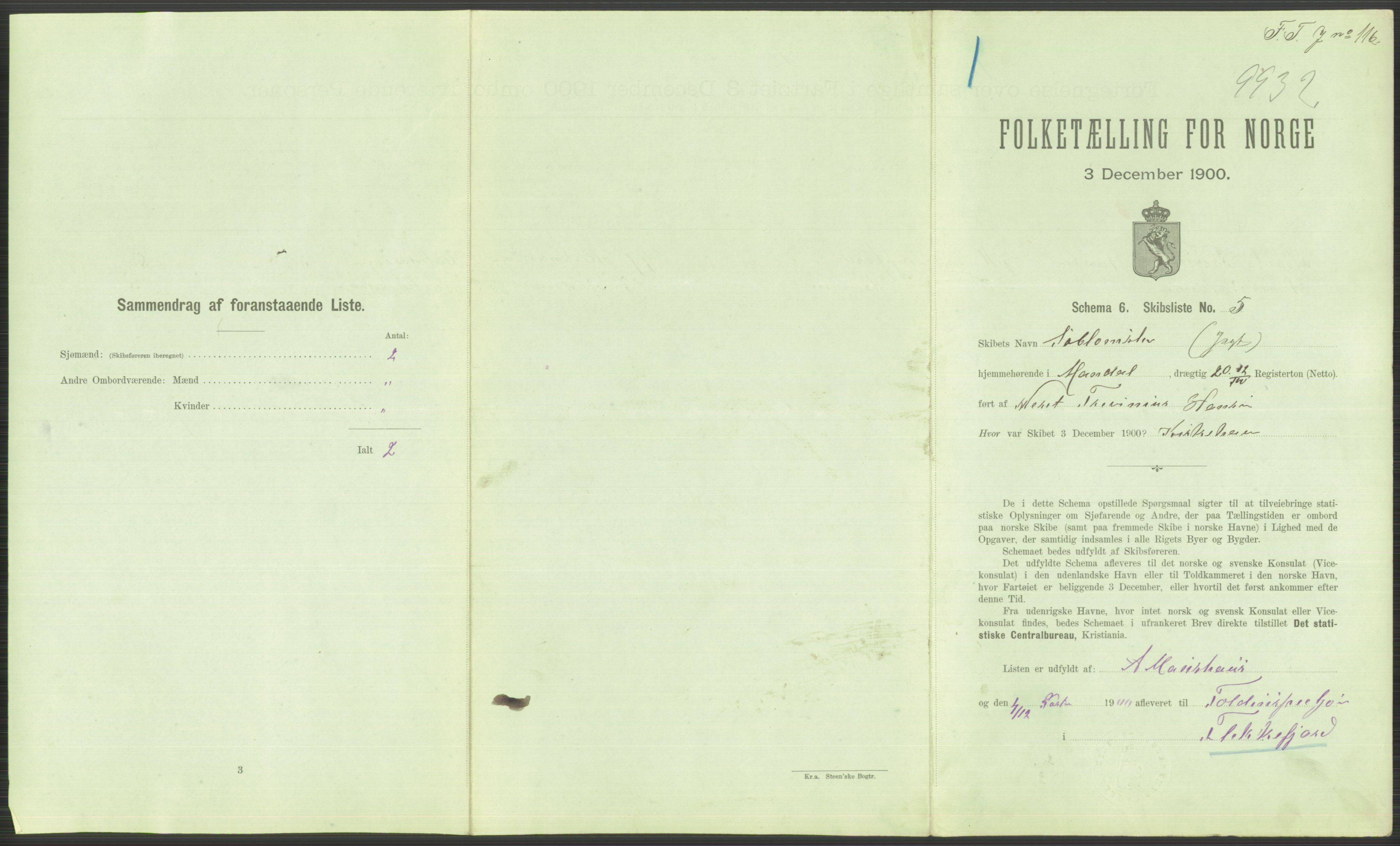 RA, 1900 Census - ship lists from ships in Norwegian harbours, harbours abroad and at sea, 1900, p. 831