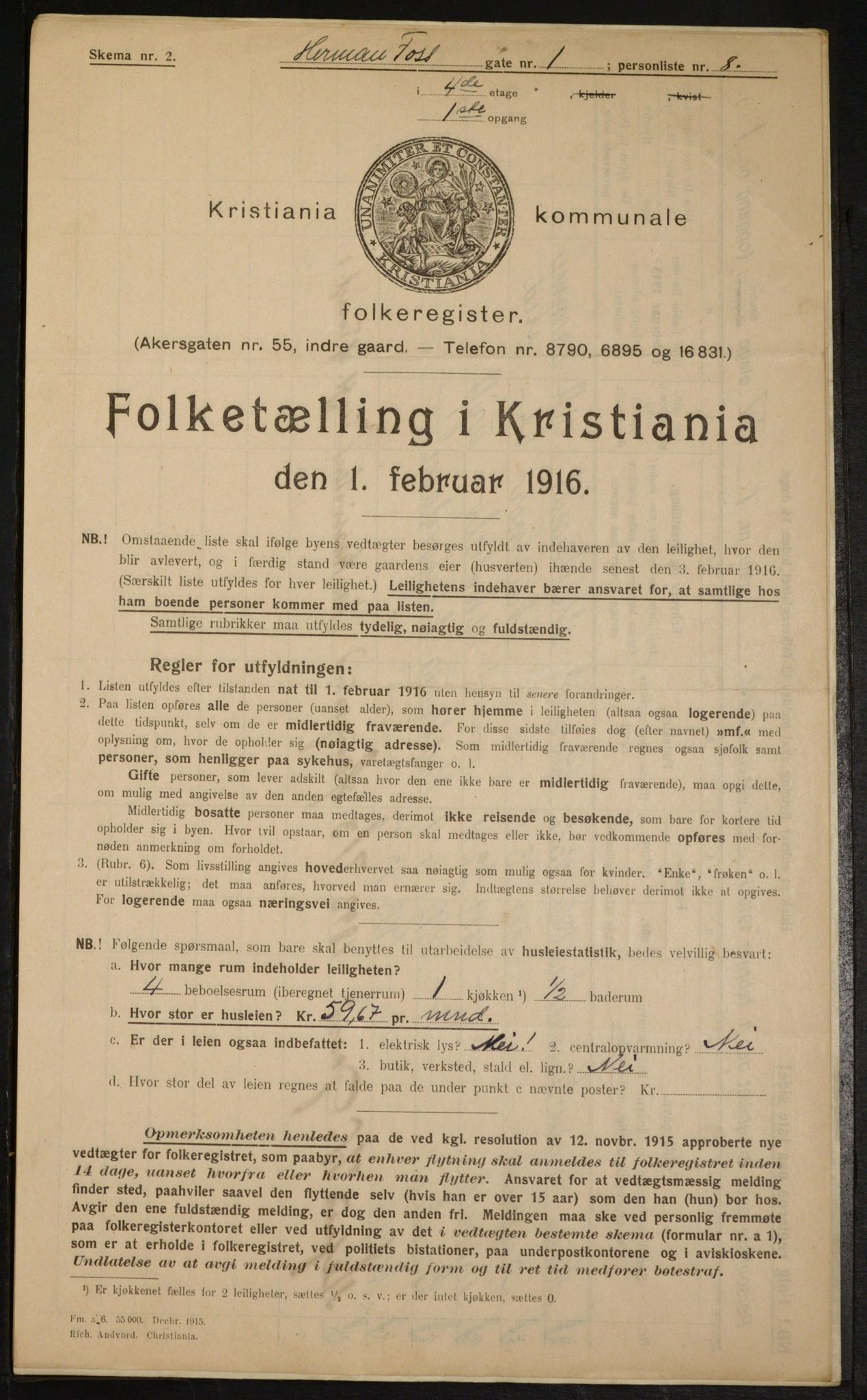 OBA, Municipal Census 1916 for Kristiania, 1916, p. 39178